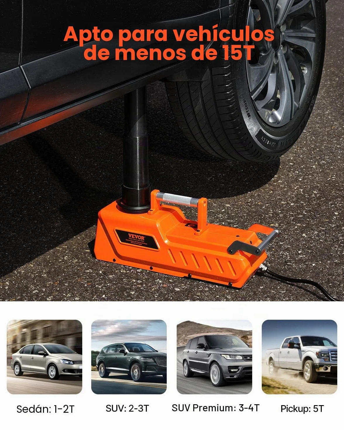 VEVOR Gato Eléctrico para Automóvil, 15 Toneladas, Gato de Tijera Eléctrico Ajustable con Gran Capacidad de Carga, Doble Potencia de 12 V con Luz LED, para Sedán, SUV, Camión, 410 x 130 x 205 mm