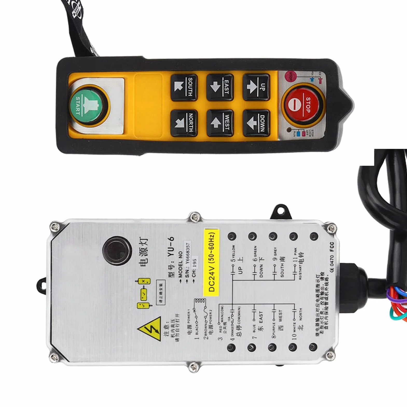 Controlador de grúa YU-6 Doble manija control remoto de grúa impermeable 800 MHz RF punto(DC24V), Default, DC24V