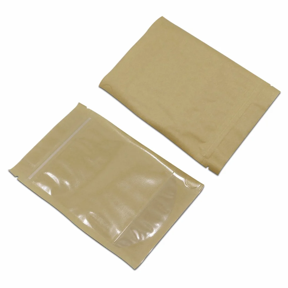 Bolsas de plástico transparente papel kraft marrón con cremallera 10x15 cm reutilizables almacenamiento alimentos