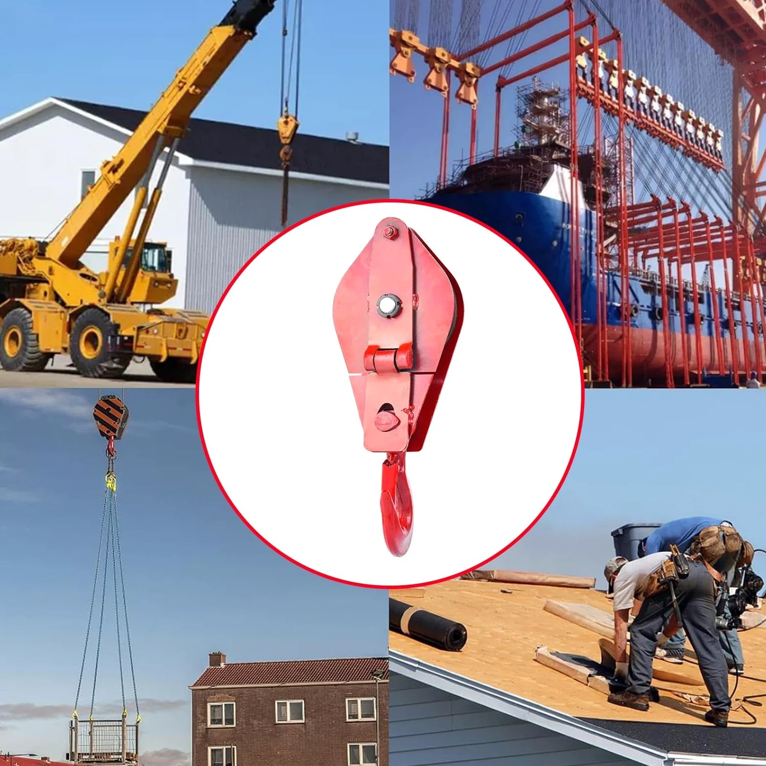 Bloque de polea del cabrestante, polea con gancho,Polea de elevación de 5 toneladas de elevación con gancho - Bloque de rodamiento de cuerda de acero de aleación por cuerda de alambre de 18.5 mm, grúa