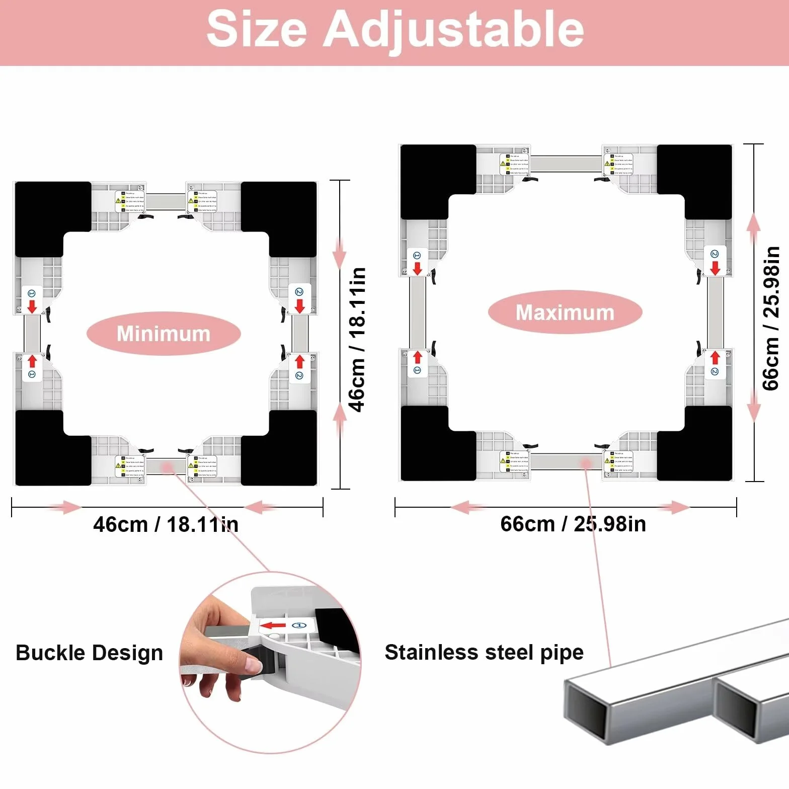 NIUXX Kit de Unión Universal para Lavadoras y Secadoras, Marco Intermedio Ajustable 46-66 cm