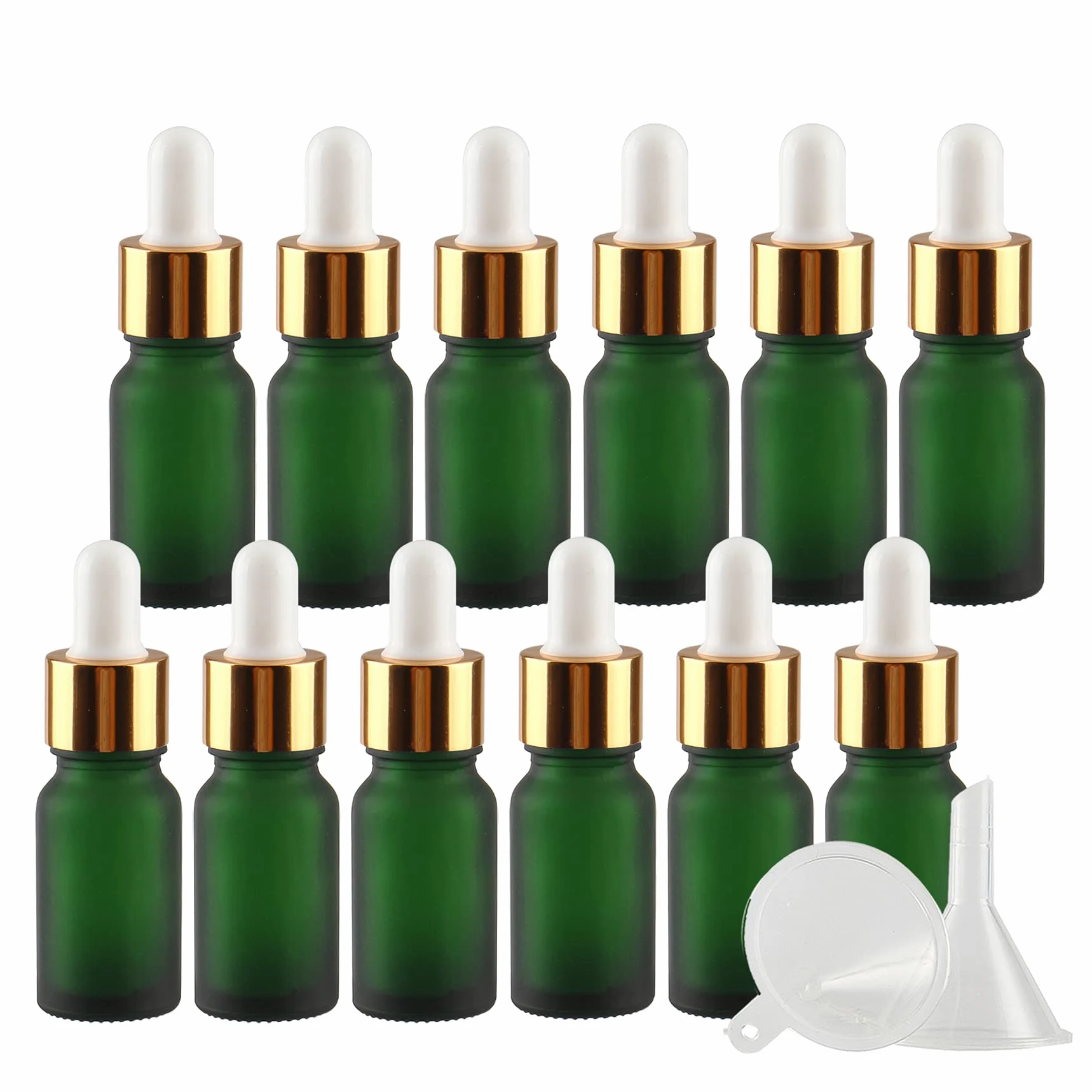 24 Pieza 10ml Verde mate Botellas de Cristal con Pipeta, 10 ml Frasco Cuentagotas Cristal con Tapón de Rosca Oro, Botella de Vidrio con Cuentagotas para Aceite Esencial Aromaterapia