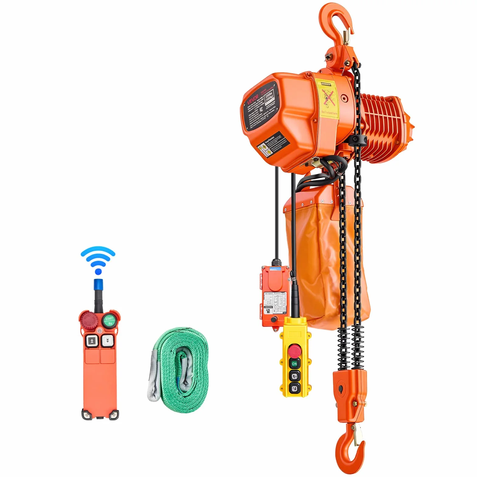 VEVOR Polipasto Eléctrico de Cadena Carga 1000 kg, Elevación de 6 m, Trifásico 480 V, 60 Hz, Doble Velocidad 1,2 y 4,2 m/min, Control Remoto por Cable e Inalámbrico, Acero G80 para Motor Garaje Taller