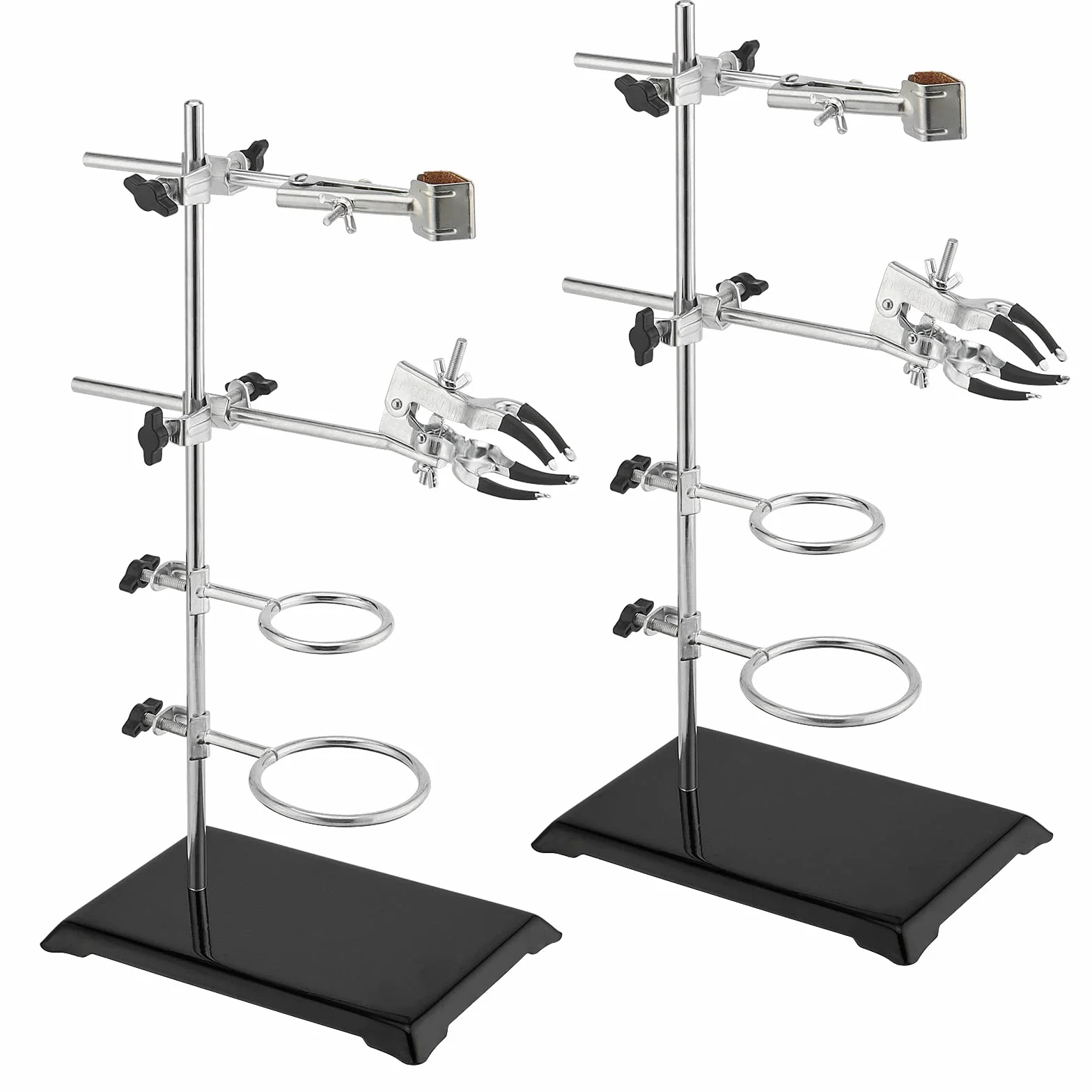 Juego de utensilios de metal de grado de laboratorio, soportes con anillos de retórtica, abrazadera de matraz, abrazadera de bureta, longitud de varilla de 16 pulgadas, soporte de laboratorio y juego