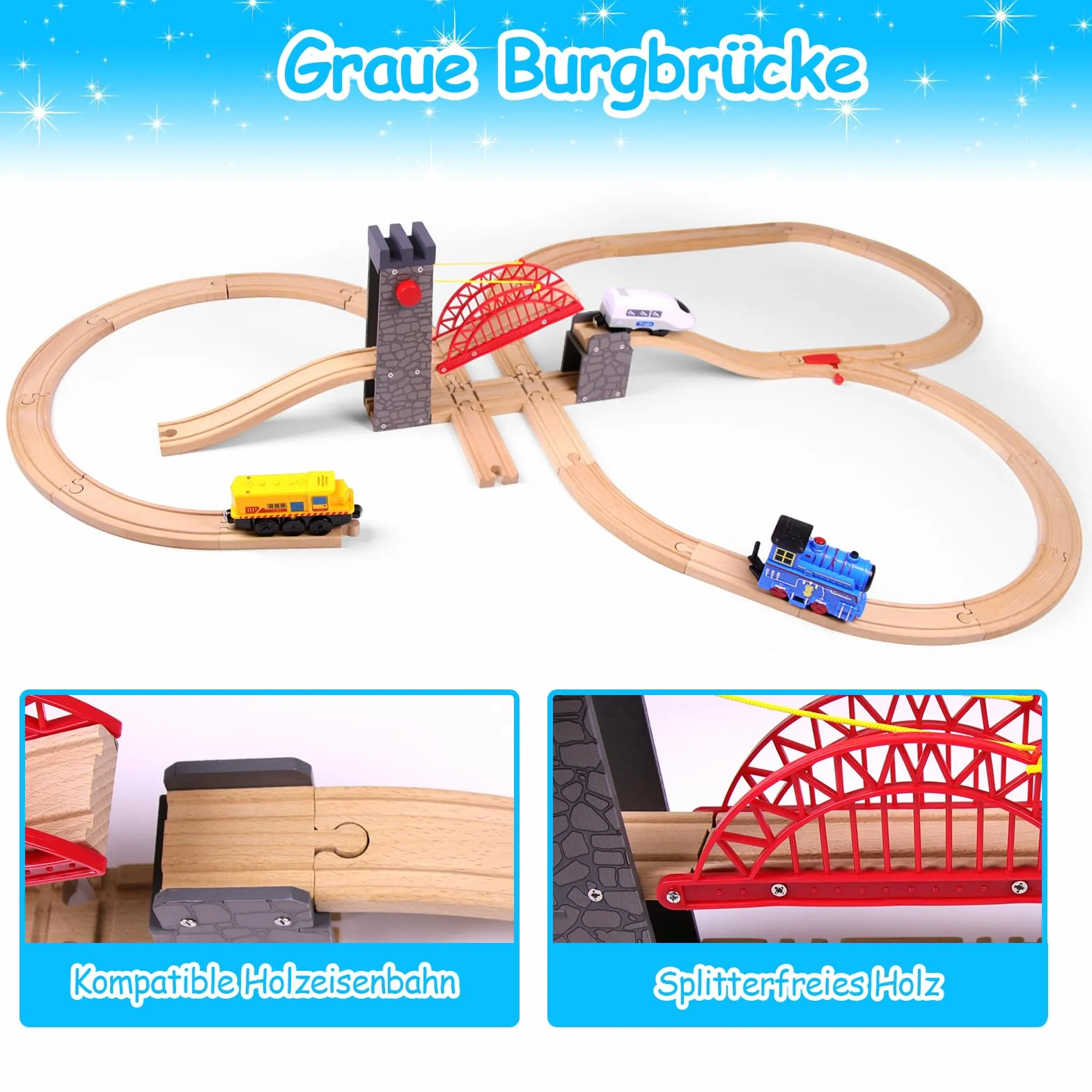 Puente de Tren de Madera, Compatible con Todos los Sistemas, Juguete para niños 3 años