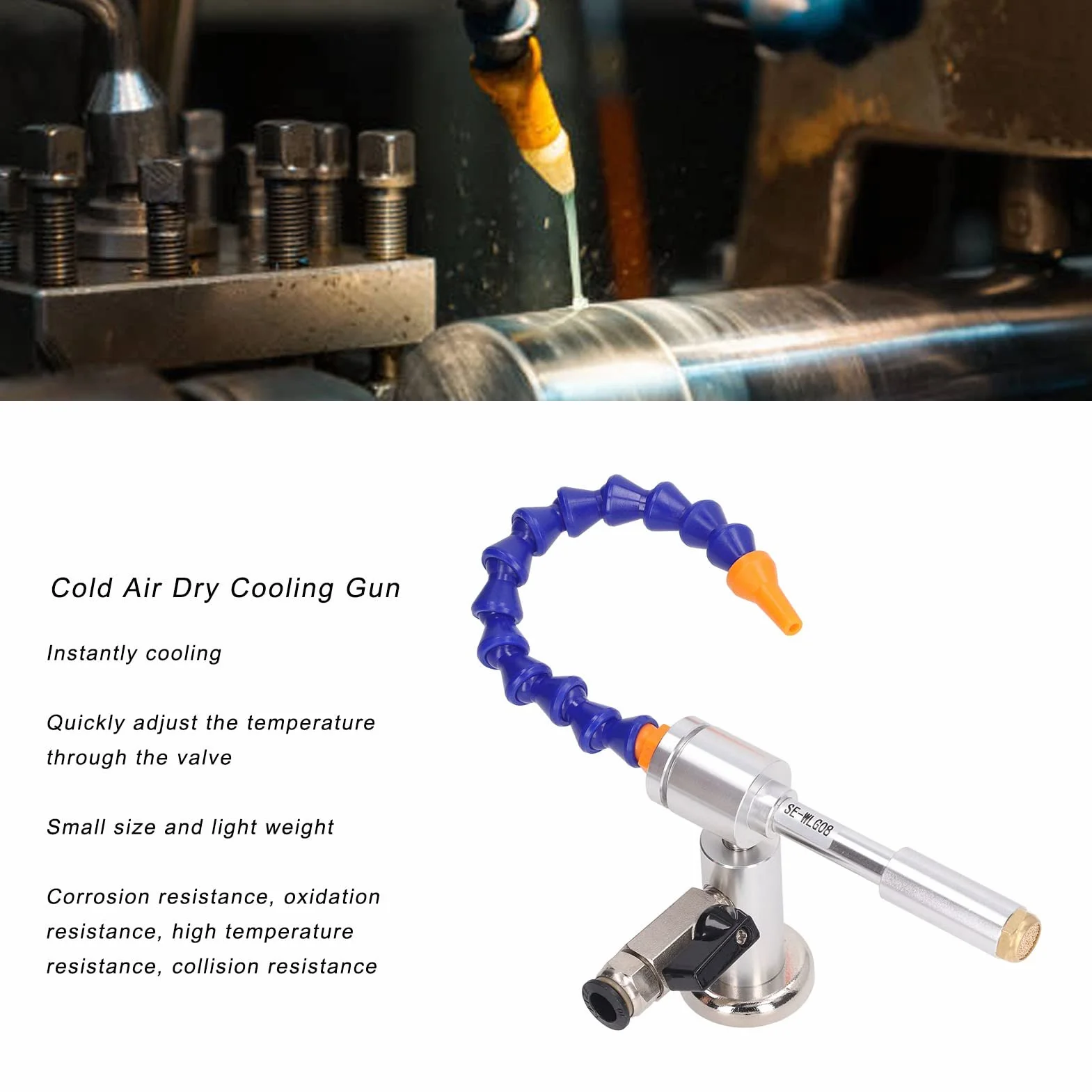 Pistola de Enfriamiento de Aire Frío Seco, Juego de 6 Piezas 7Bar 520Btu Mini Vortex Tube Pistola de Aire Frío,Aleación de Aluminio Flexible de Alta Temperatura Máquina de Rociador