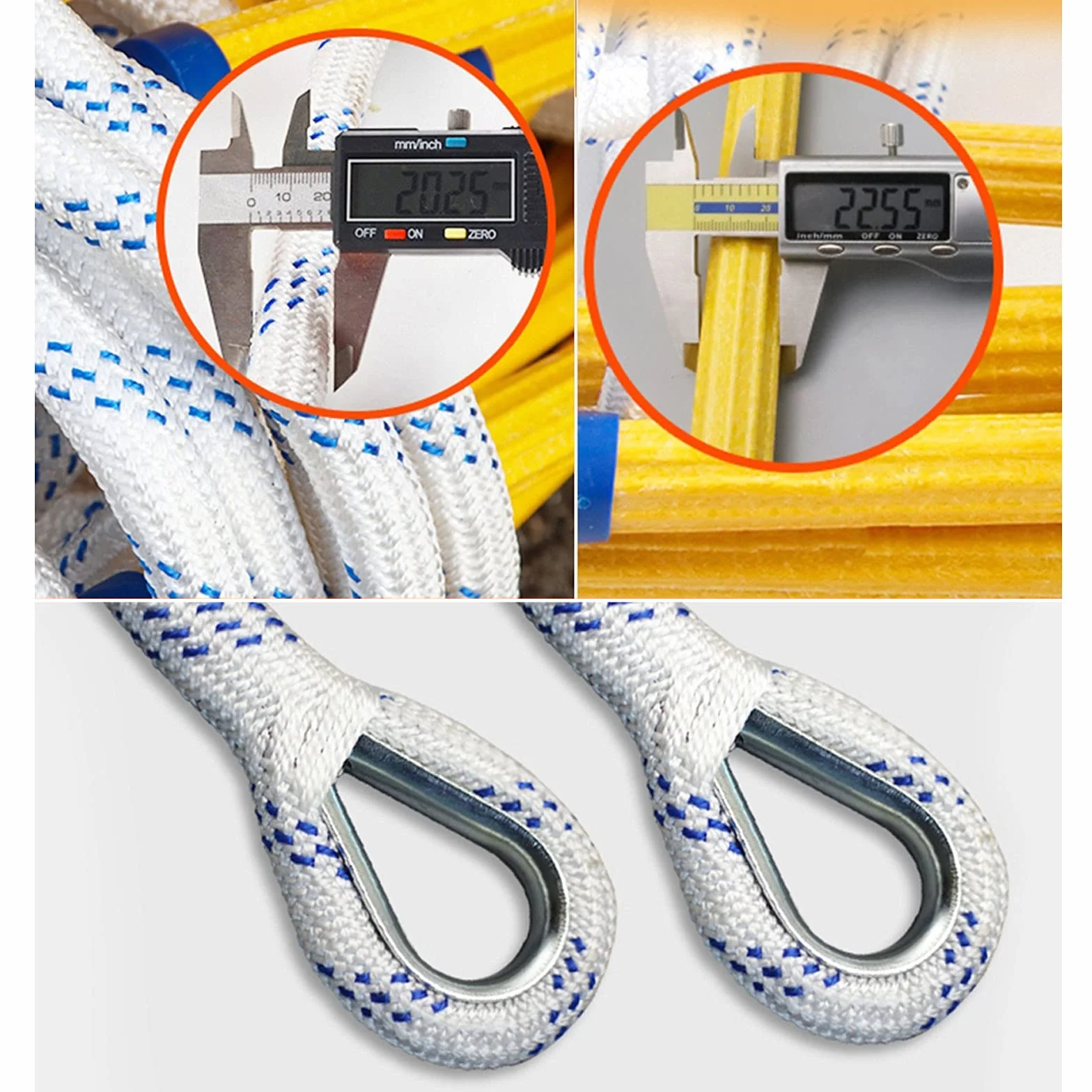 PHONME Escalera de Cuerda de Escape Escalera Suave 3m 5m 8m 10m 15m 20m de Peso hasta 420 kilogramos fácil de Usar Gancho Compacto y fácil de Usar para almacenar(Size:10m)