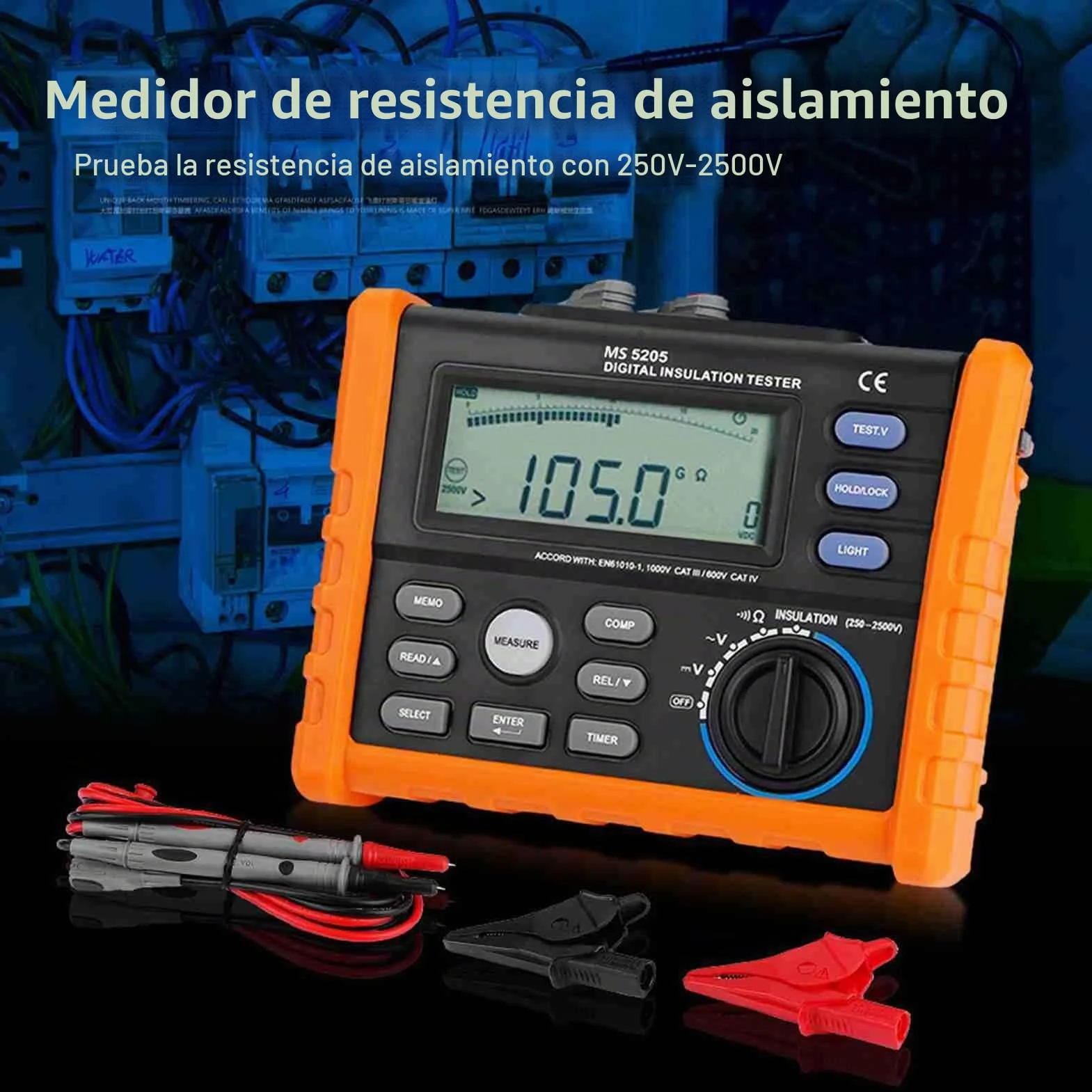 PM5205 Medidor Resistencia Digital 2500V Aislamiento Megohm Tester 0.01MΩ-100GΩ Resistencia Megger AC/DC Tester Voltaje con Pantalla LCD Retroiluminación