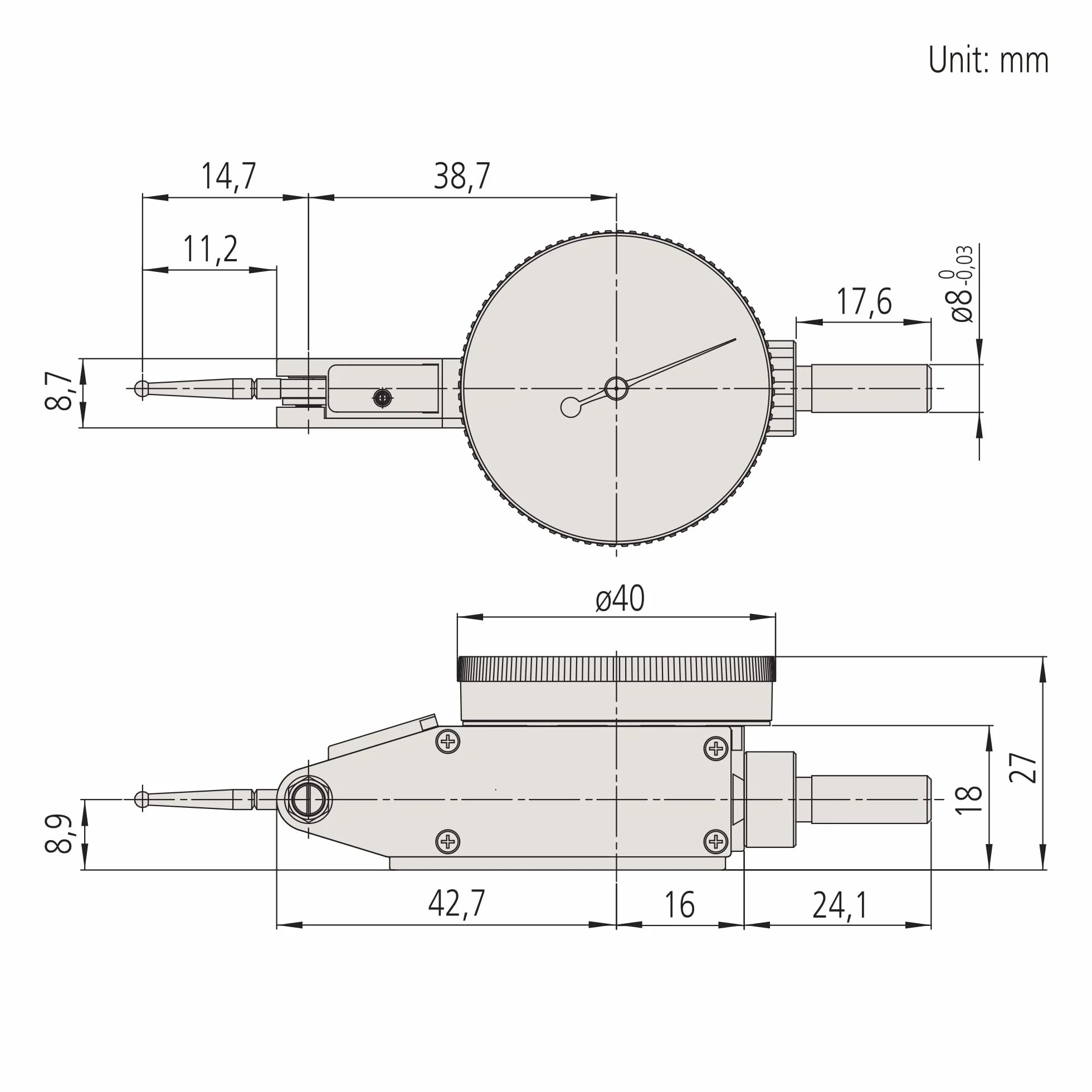 Mitutoyo 513 - 401 - 10E Dial Ti, conjunto básico, estándar, 0,14 mm, 0,001 mm Grad, amarillo Dial