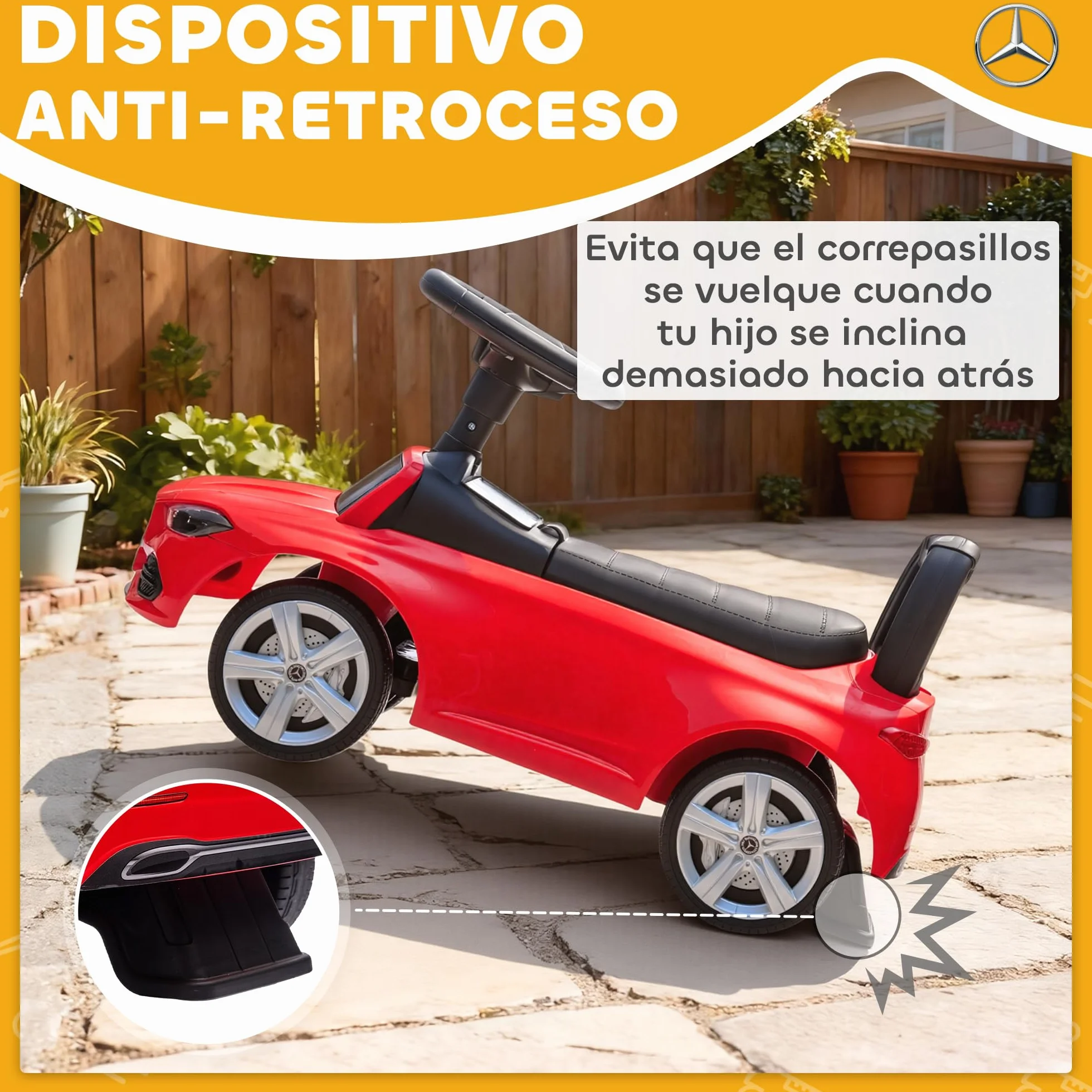 Mercedes-Benz Clase C Coche Correpasillos para Niños 18-36 Meses con Bocina Volante Sonidos Motor 65x28x39 cm Rojo