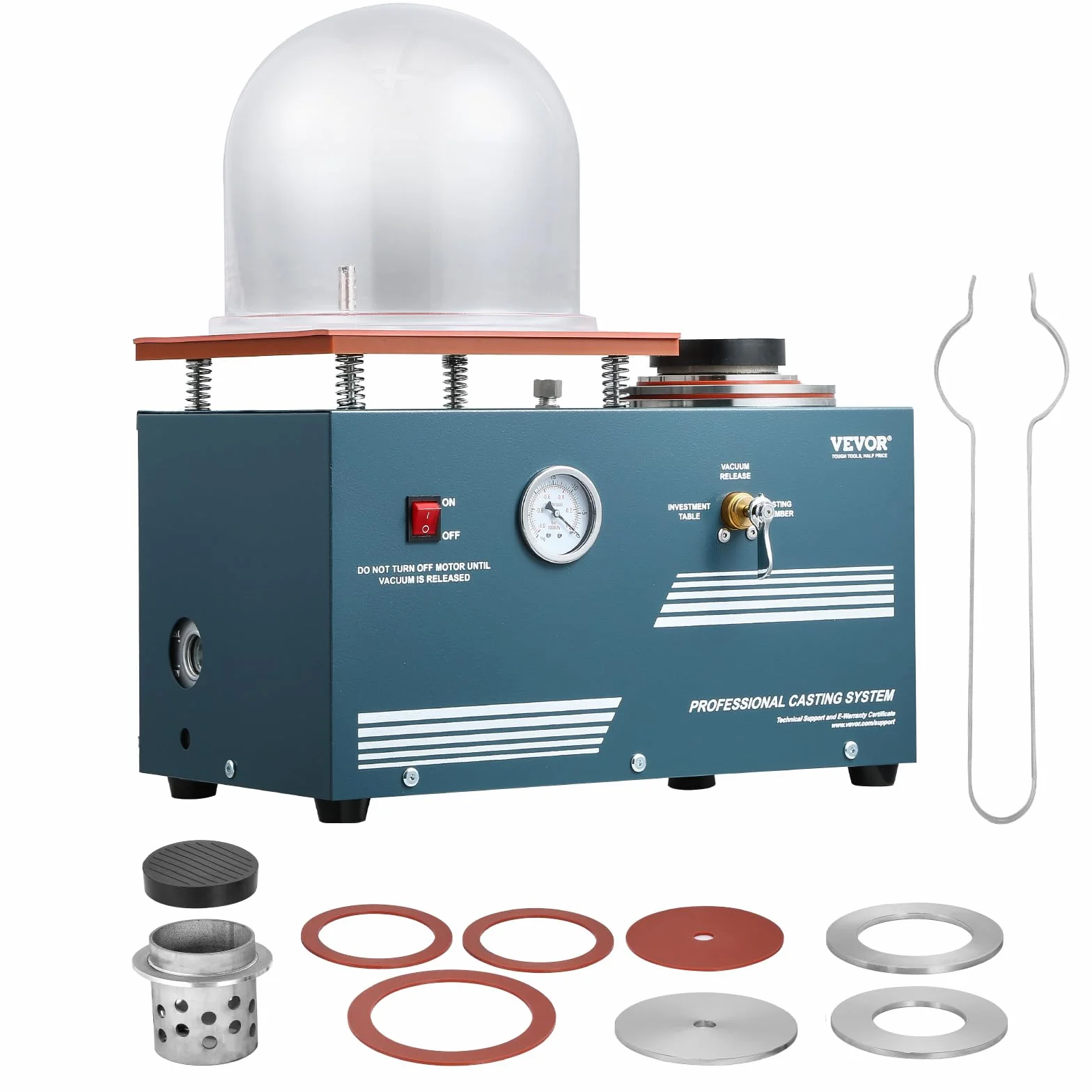 VEVOR 290 W Máquina de Fundición al Vacío con Bomba de 3 CFM y Campana de Cristal, Práctico Puerto de Inyección de Aceite, Manómetro de Precisión, Banco de Trabajo para Fundir Joyas y Chatarra
