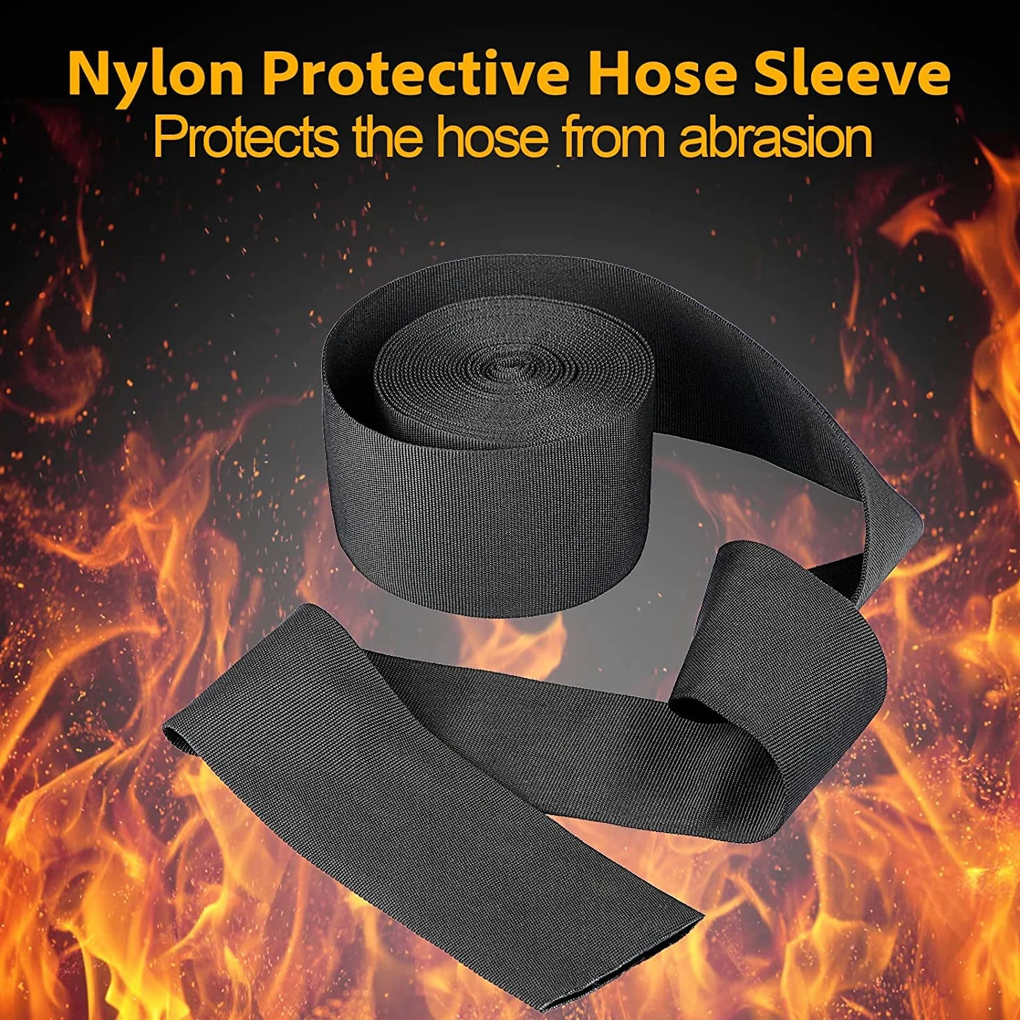 Funda protectora de nailon para manguera, cubierta de cable de soldadura, manguera hidráulica, 1 pulgada de diámetro interior, 25 pies de longitud, color negro