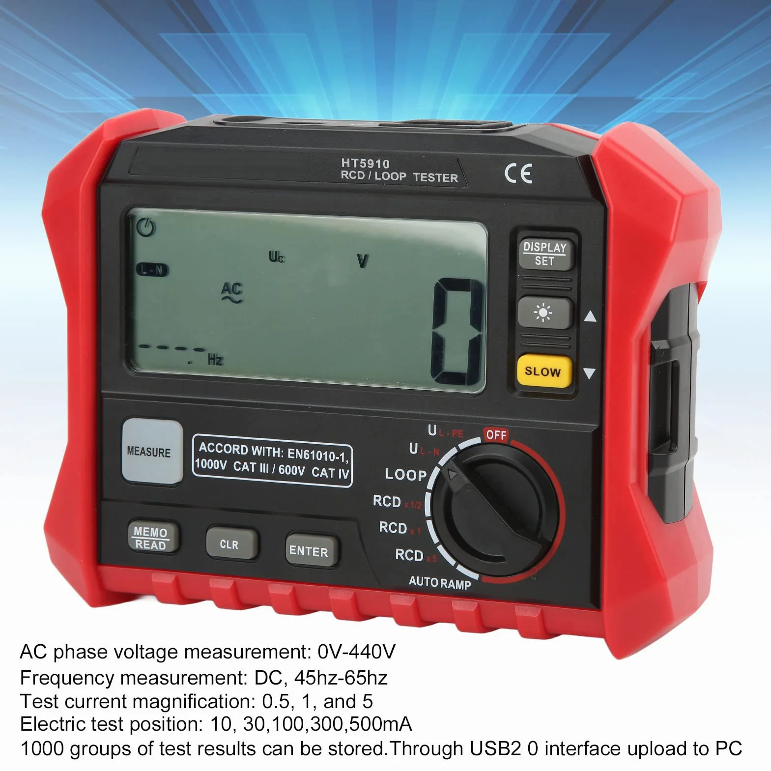 Instrumento de Prueba de Resistencia de Bucle, Probador de Resistencia de Aislamiento Digital Prueba de Bucle RCD Rango Automático Completo Multifuncional, Medidores de