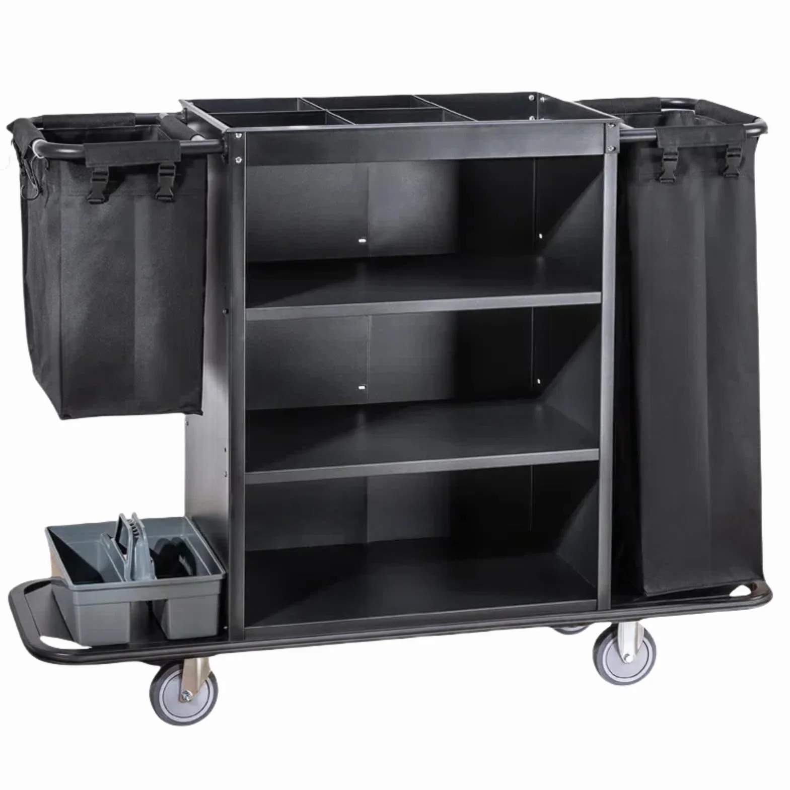 Carro Limpieza Comercial,Carro De Limpieza Hotelero,Limpieza con Bolsa De Gran Capacidad Y Ruedas,para Habitaciones, Restaurante, Limpieza Profesional,Negro,55×18×44in