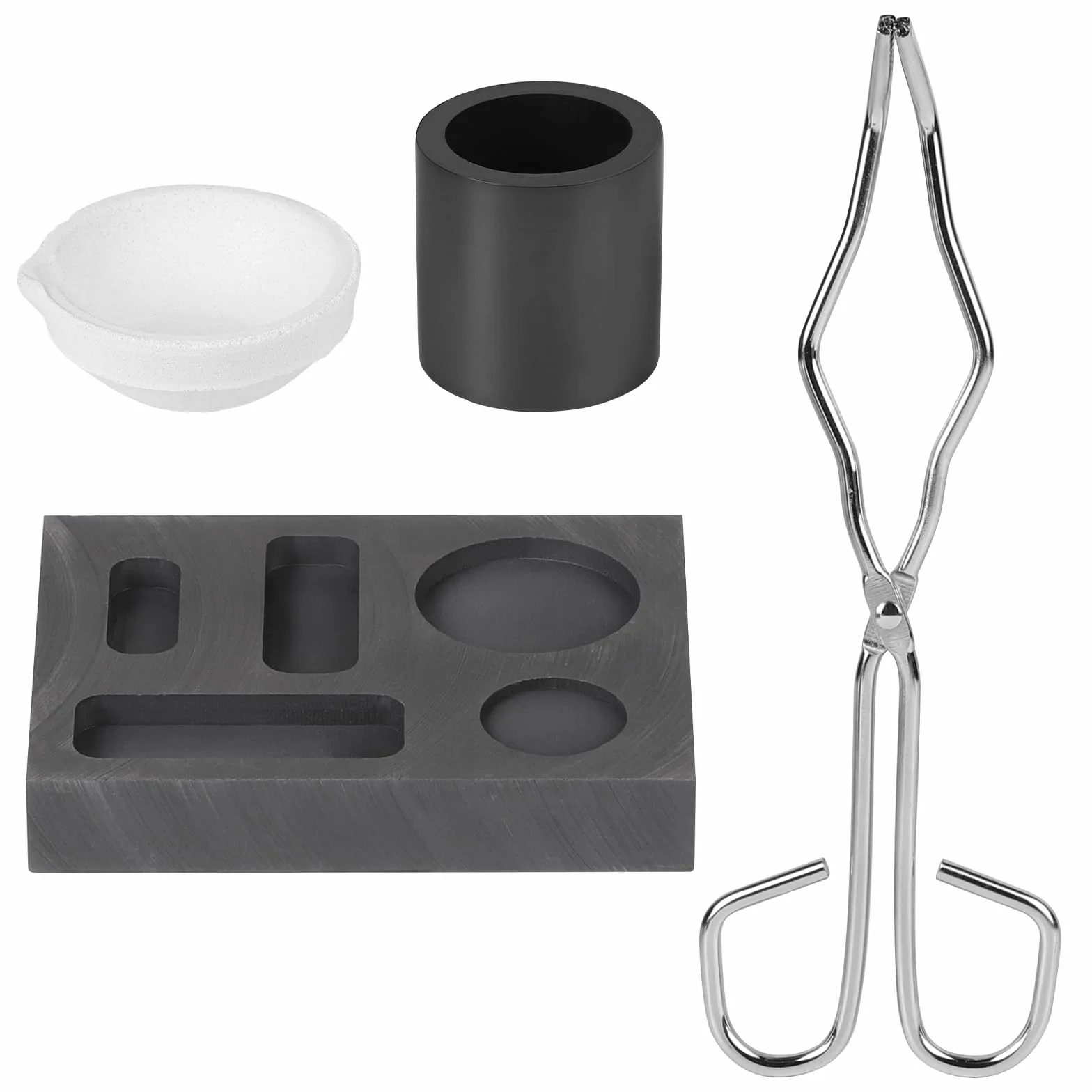 LALAGO 4 Piezas Kit de Fusión de Grafito, Crisol Joyería, Pinzas, Cilíndrico Cuadrado y Cuarzo para Oro Plata Latón
