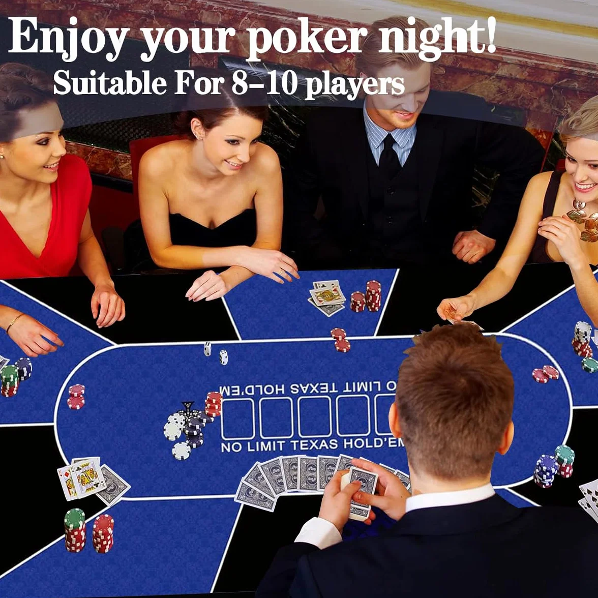 Alfombrilla de póquer profesional 180x90 cm 8 jugadores Texas Hold'em goma portátil con bolsa