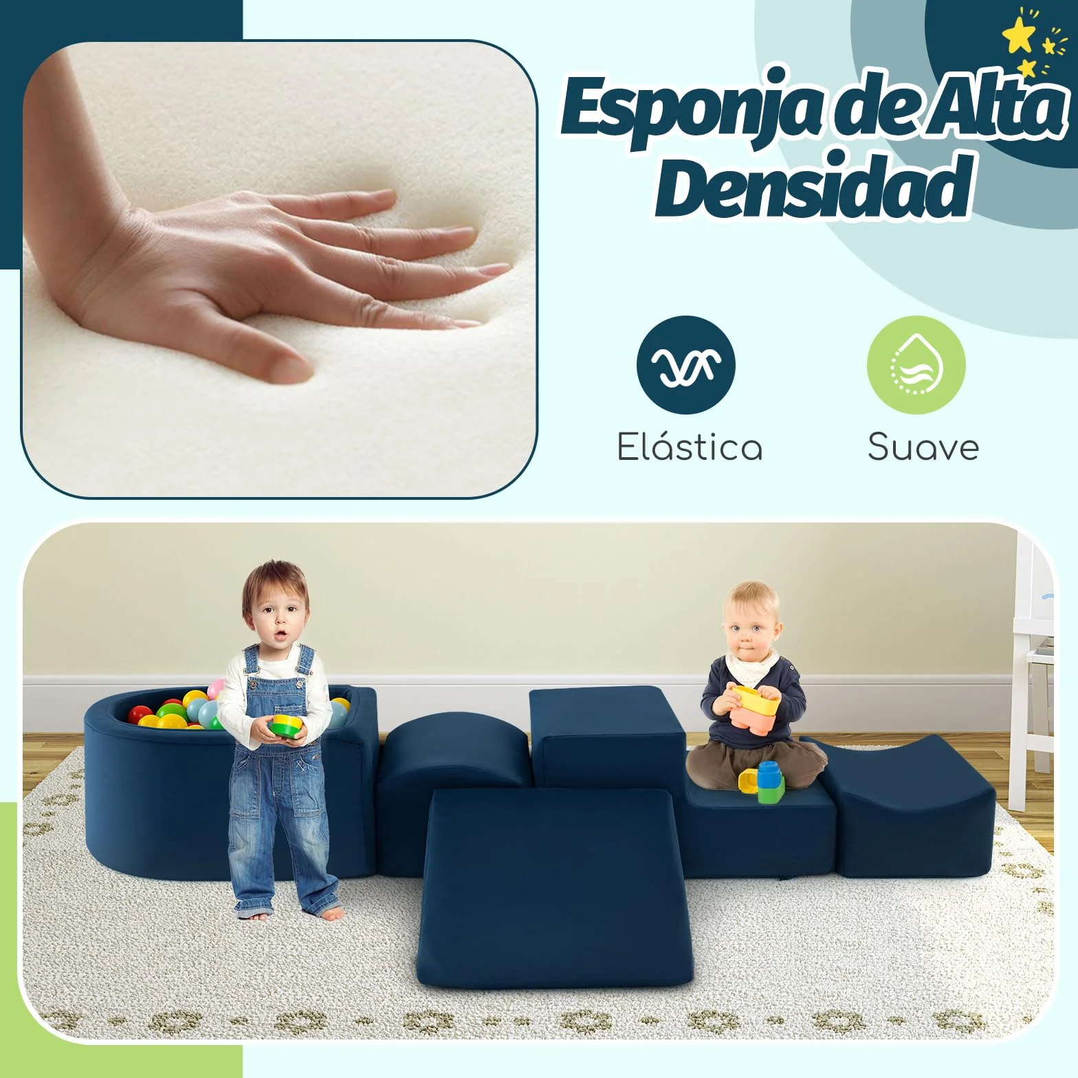 COSTWAY Juego de Escalada y Rampa 5 Piezas, Bloque de Escalada con Piscina de Pelota Infantil, Funda Lavable