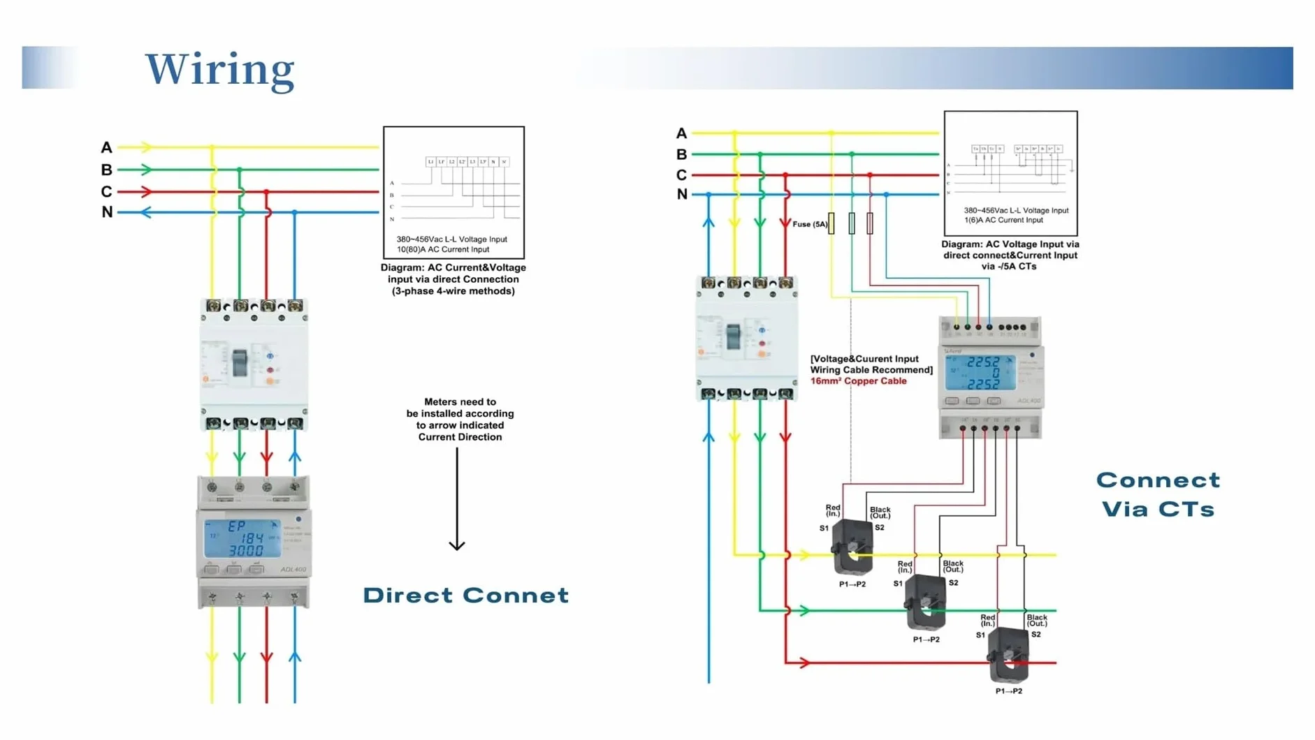 Sistema de Suministro de energía ADL400 Medidor de energía trifásico de Acceso de 5 A(Direct Connect 100A)