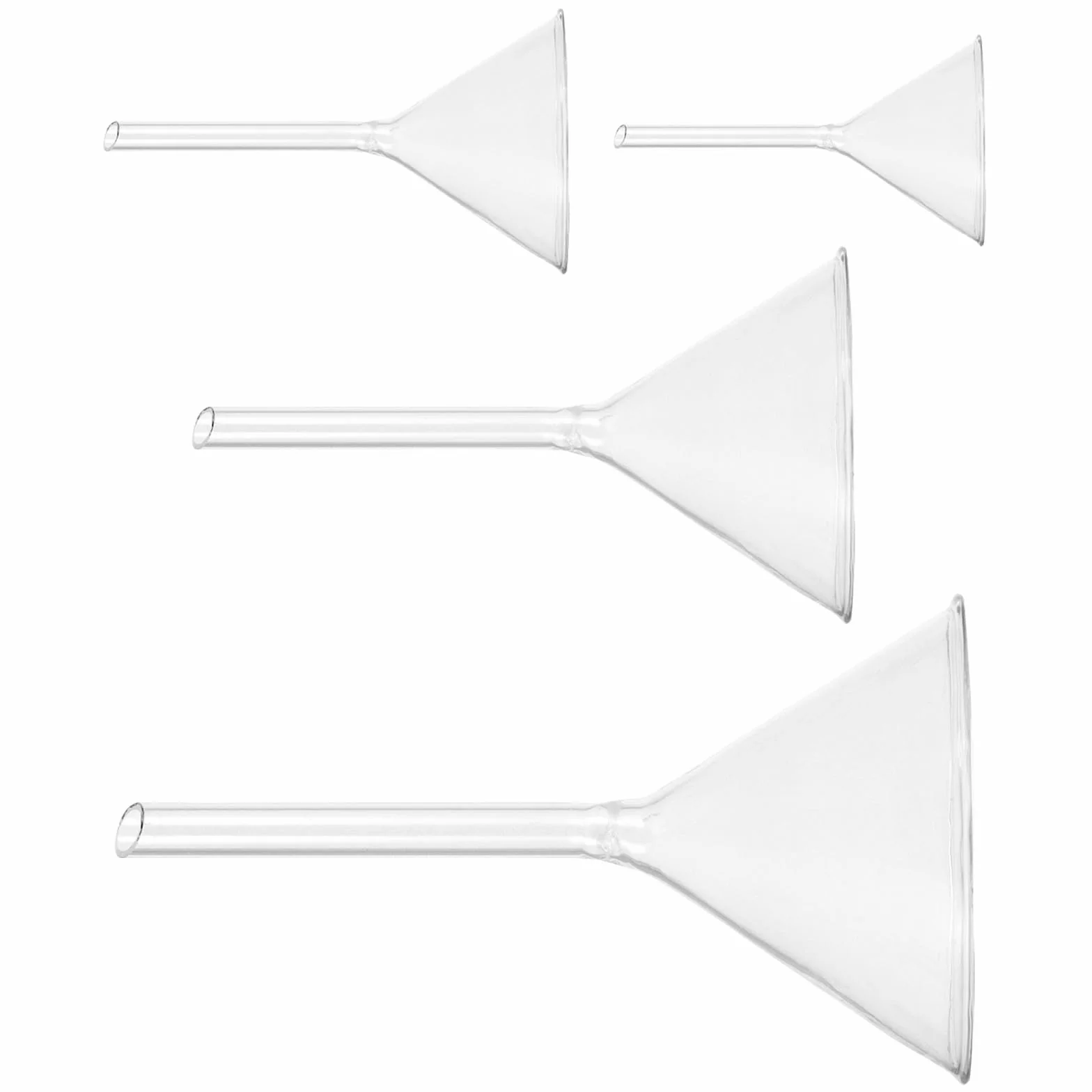 Embudos de Laboratorio de Vidrio Resistente al Calor 4 Piezas (40 Mm, 50 Mm, 75 Mm, 100 Mm) para Transferencia de Líquidos y Filtración, Herramienta Científica