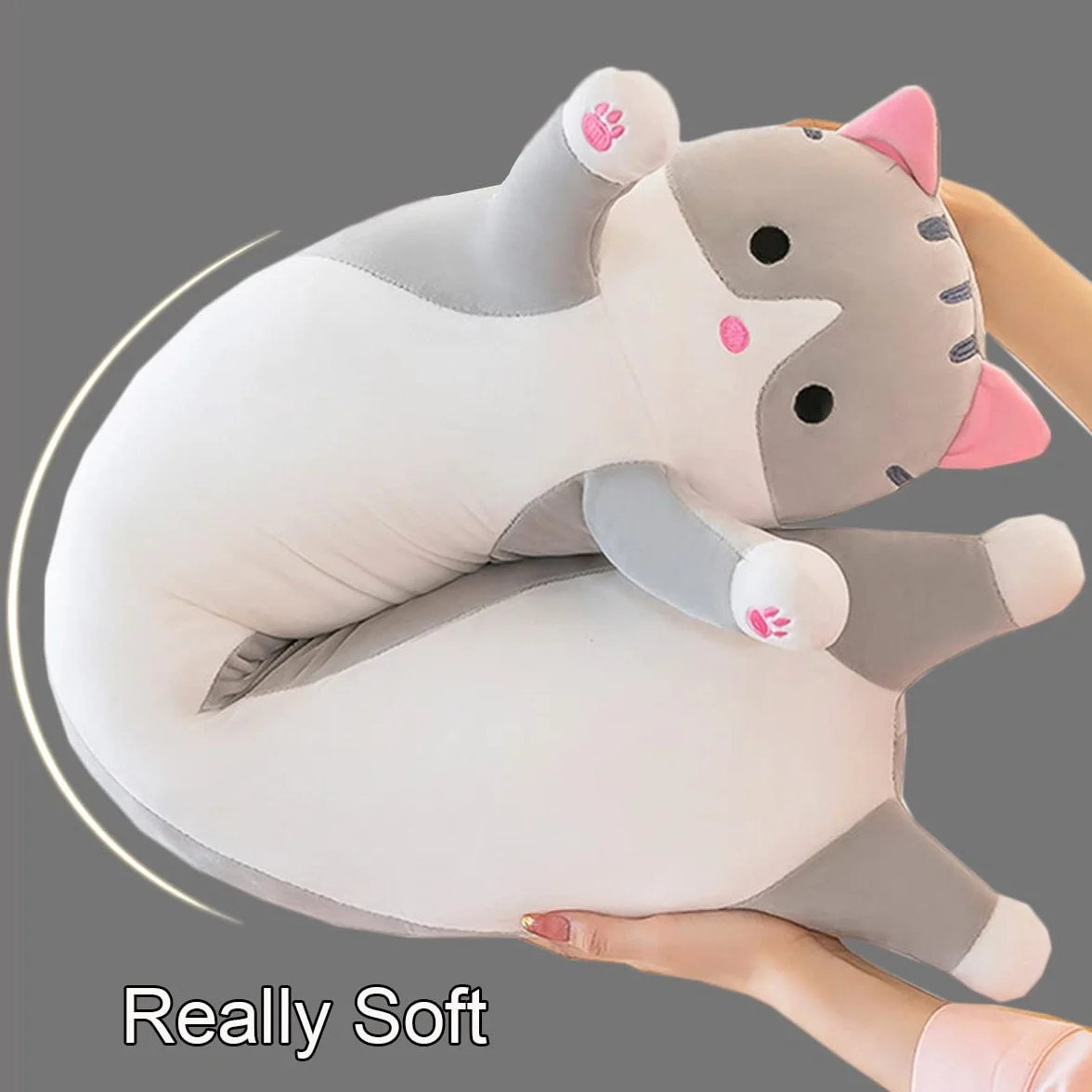 Almohada Gigante de Gato de Peluche con Dibujos para el Cuerpo del Gatito, Juguete para Niños y Novias (110cm, Gris)