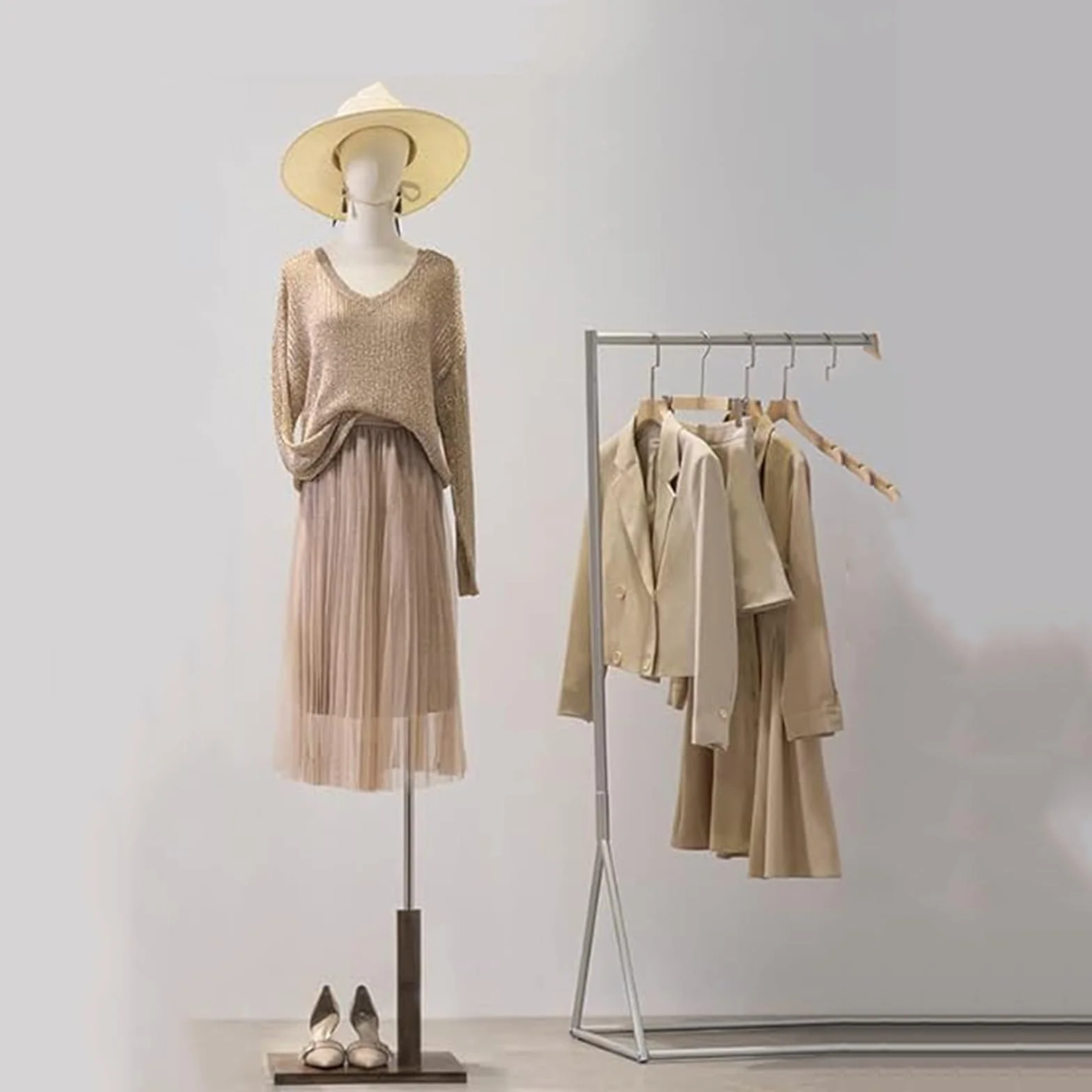 Maniquí de vestido femenino, altura ajustable 120-190 cm, soporte de cuerpo con cabeza y brazos de madera, para exhibición de ropa y joyas