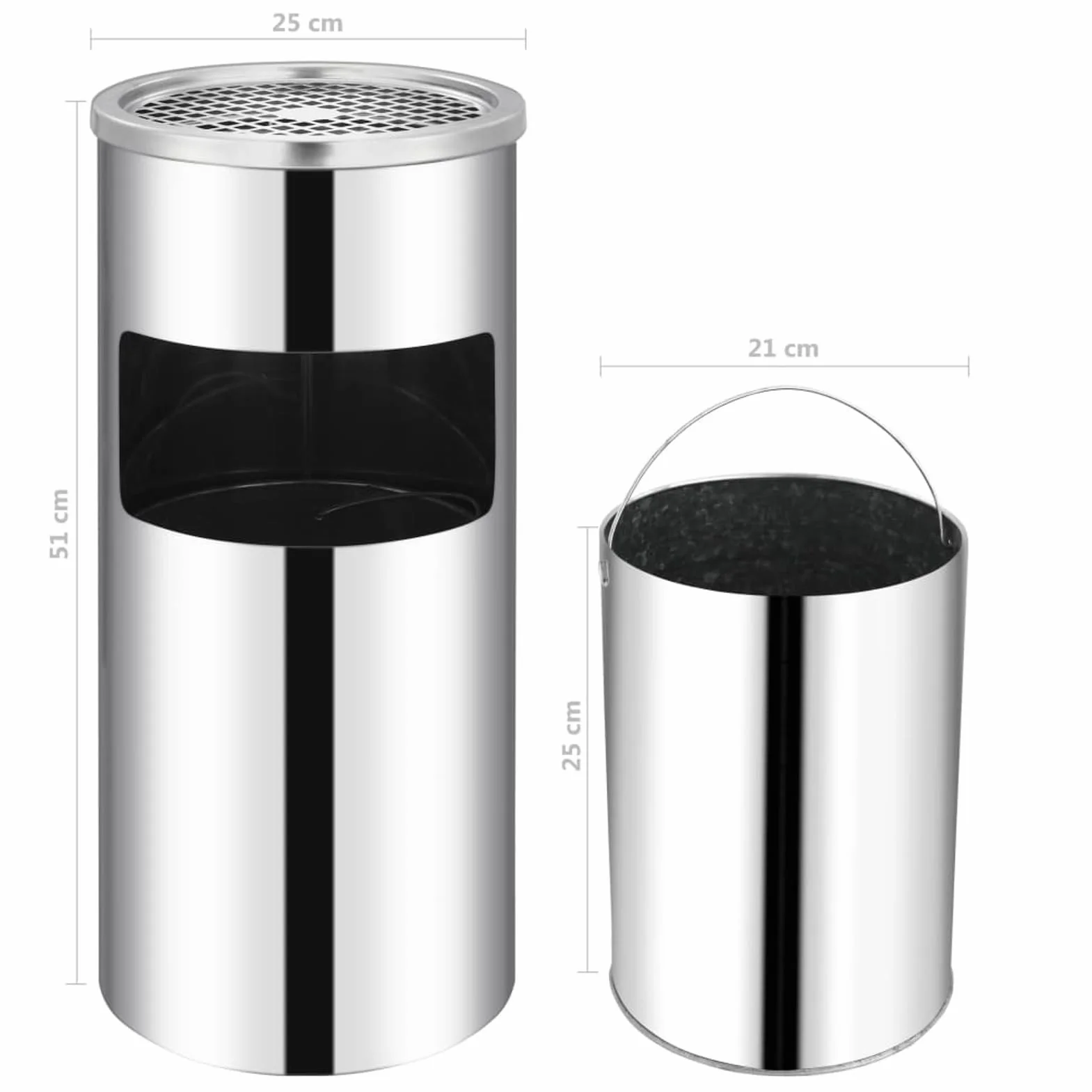 Homgoday Papelera con Cenicero de Acero Inoxidable, 26L, para Pared, Color Plateado, Fácil Limpieza