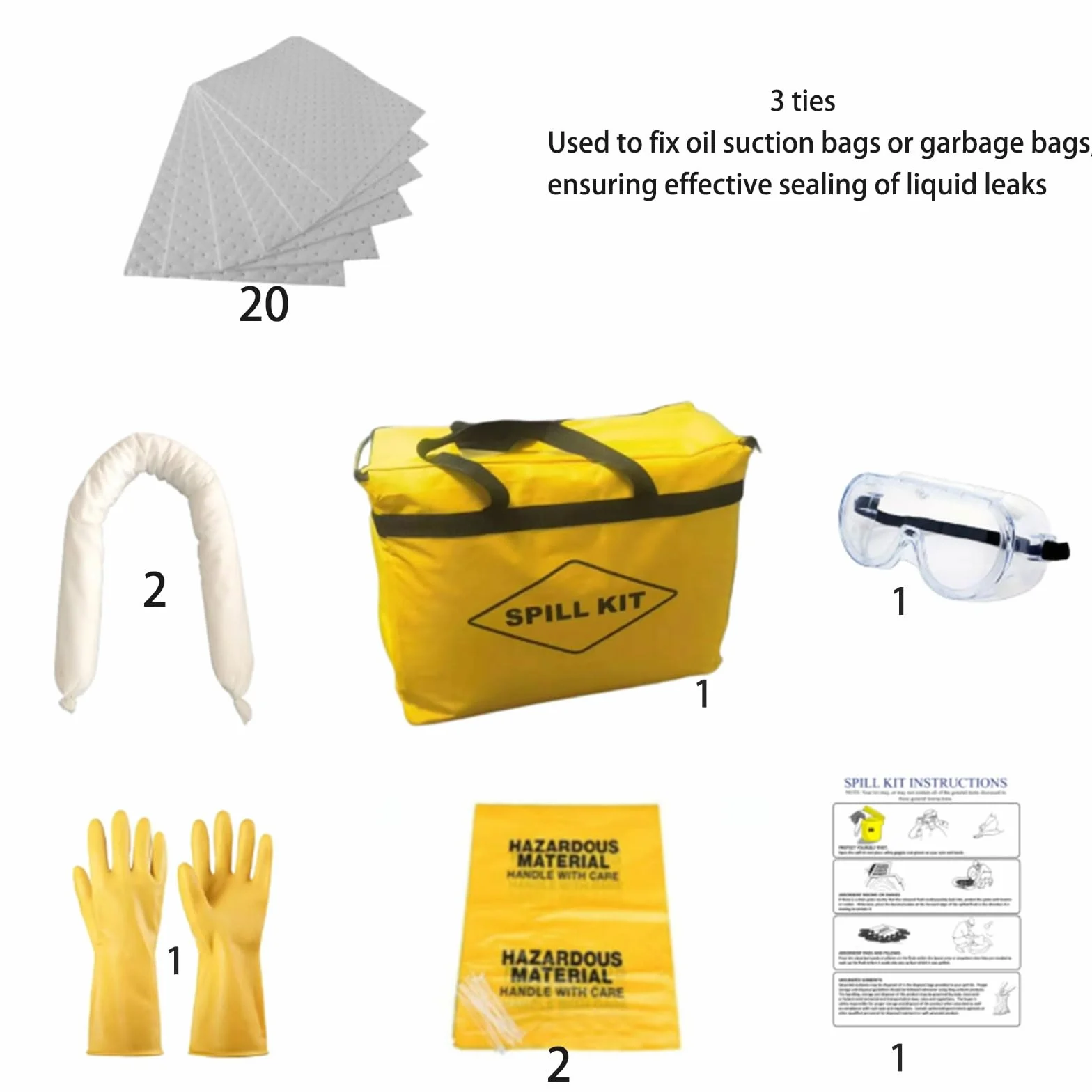 Kits para Derrames De Aceite Y Combustible De 23 litros - Kit para Derrames De Aceite - Cualquier Absorción De Aceite, Completo con Almohadillas Y Calcetines Absorbentes De AC(Size:4 Pack)