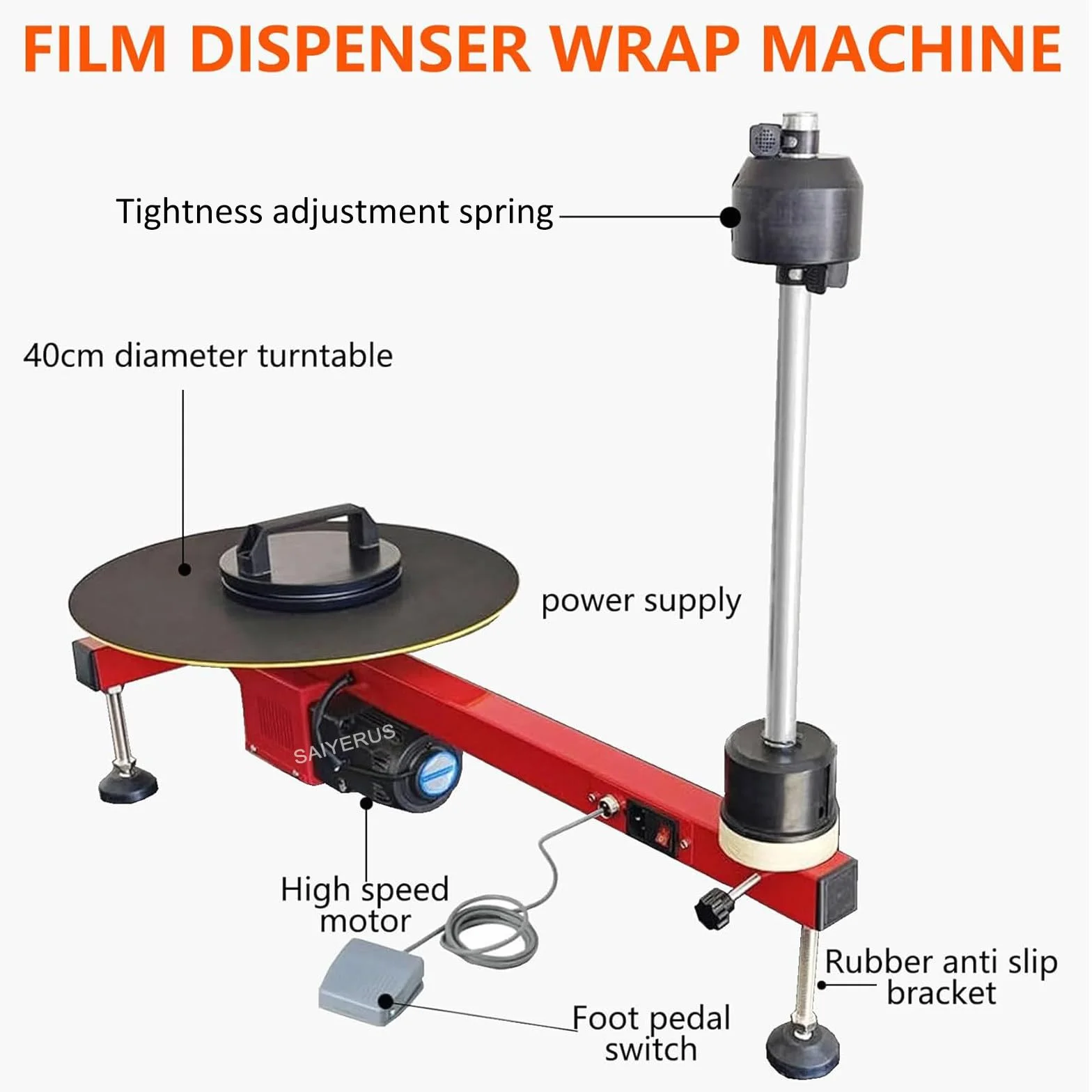 Máquina de Envoltura de Película Estirable Eléctrica, Envolvedora de Palés, Plato Giratorio de 40 CM, 30 RPM, Envolvedora de Palés para Cajas de Logística Exprés, para Película de 20-70 CM