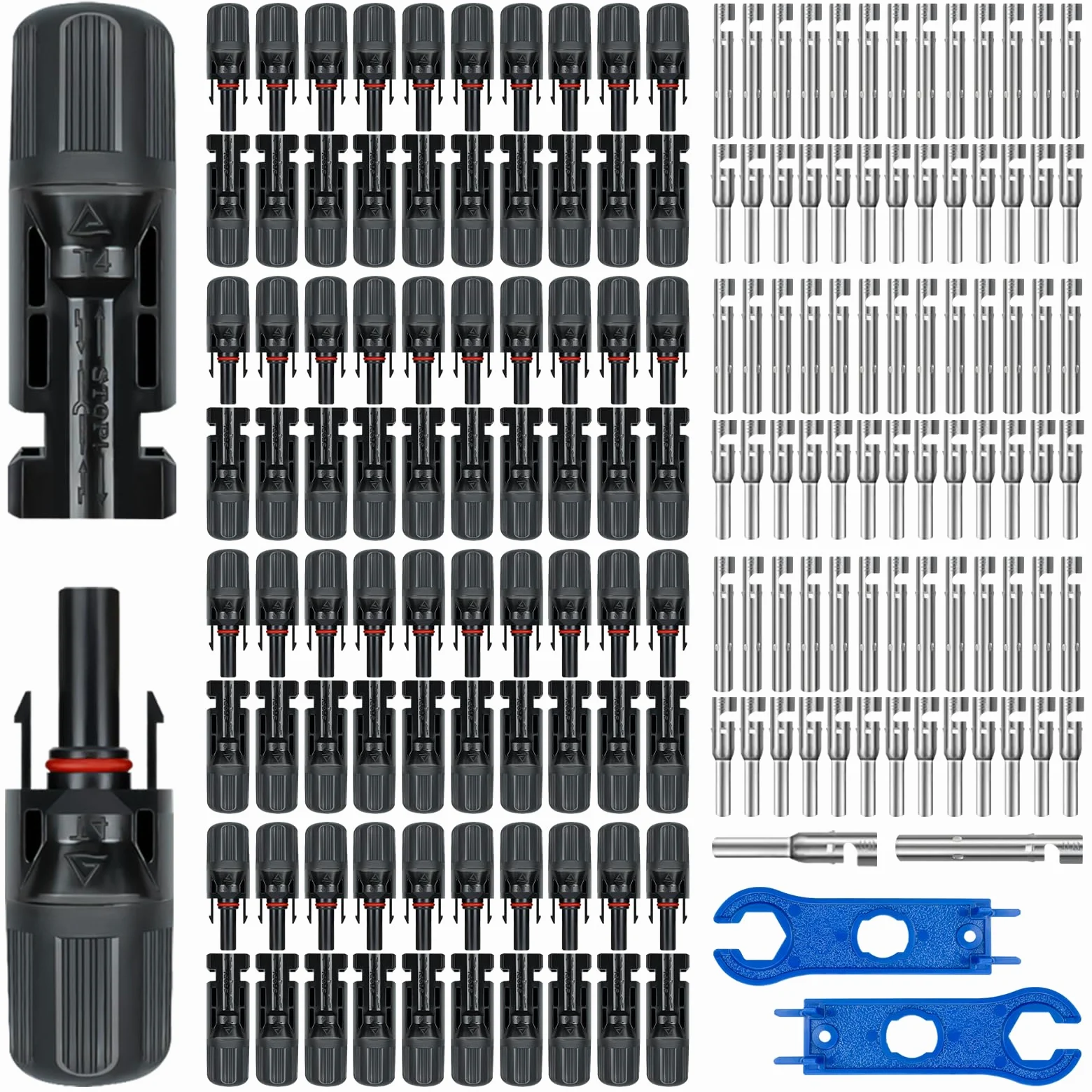 80 conectores solares, 40 pares de conectores de panel solar impermeables IP67 con 2 llaves, adecuados para cable solar de 14 a 10 AWG