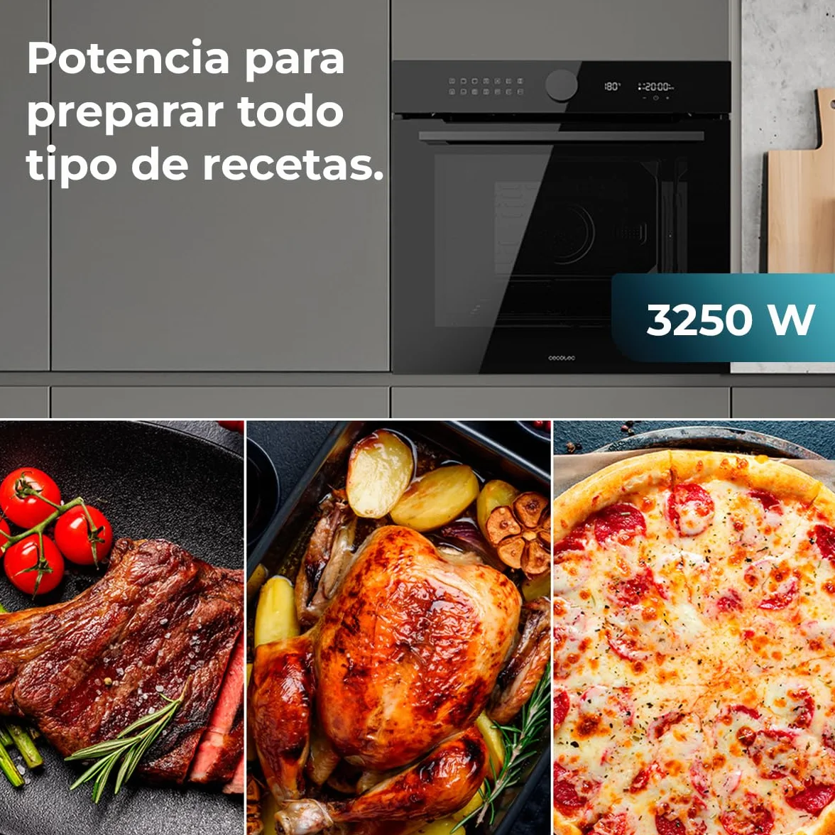 Cecotec Horno Integrable Pirolítico 73L Bolero Hexa P516000 Glass Black 3250W 14 Funciones Dual Display Airfryer Master Convección