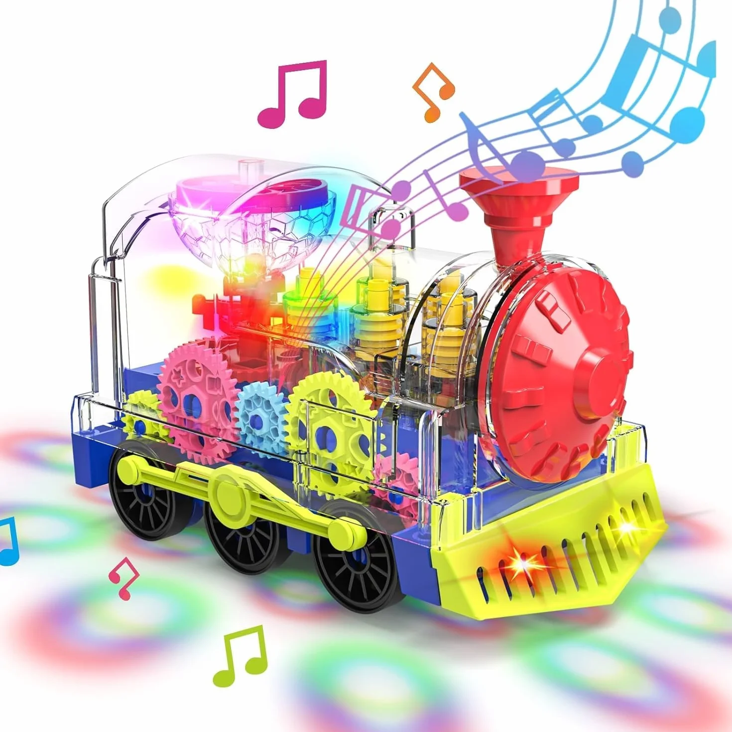 Juguete de Tren Luminoso para Niños Pequeños: Engranaje Transparente con Luces y Música, Educativo para Gatear