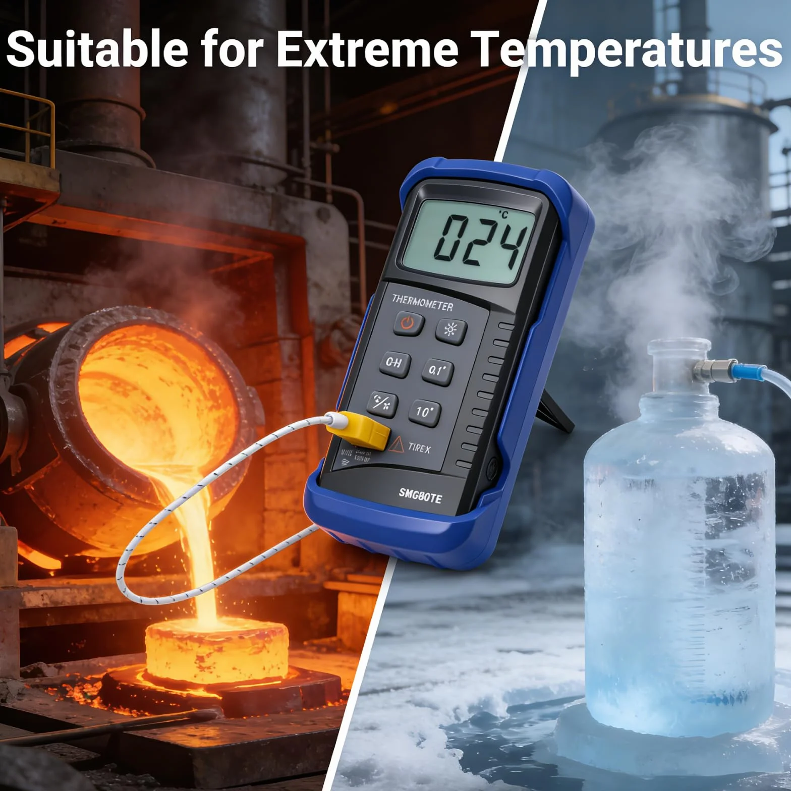 Termómetro Digital Tipo K -50℃ a 1300℃ Termopar Medidor de Temperatura Industrial Alta Precisión