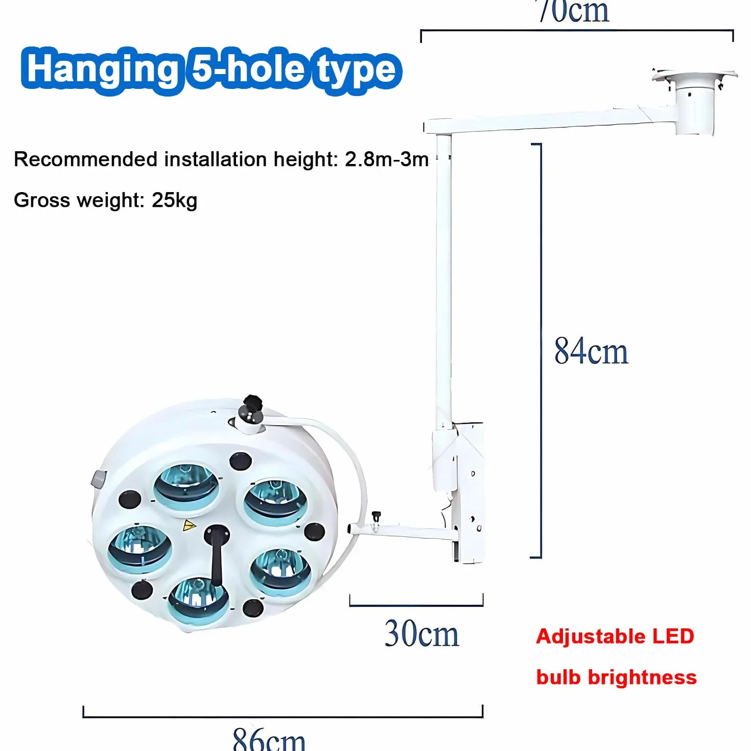 Lámpara LED de techo para exámenes médicos quirúrgicos de 25 W, sin sombras, rotación de 360 ​​grados, temperatura de color ajustable, para cirugía dental, otorrinolaringológica y veterinaria.