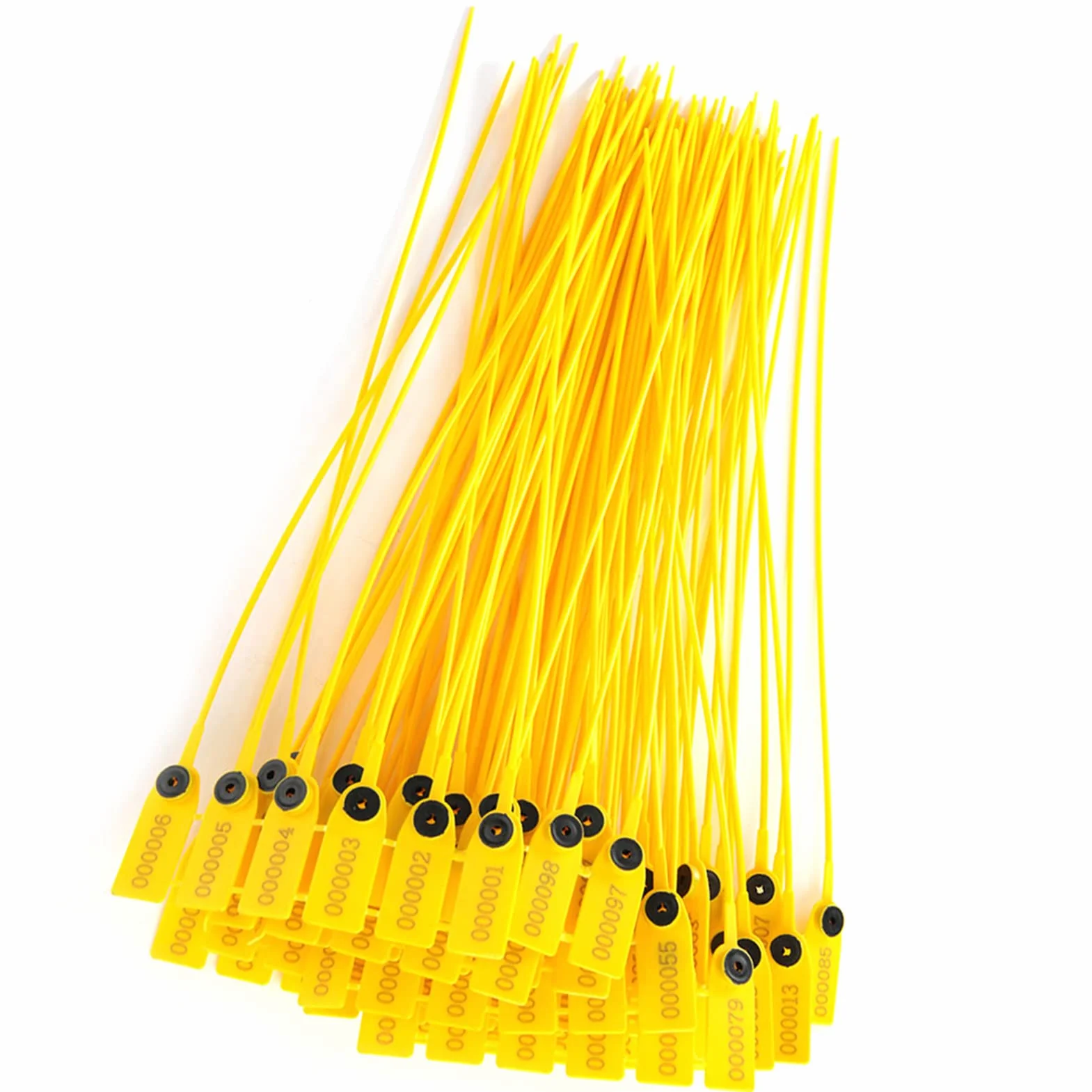 Precintos de seguridad de plástico amarillo 40 cm para camión con número, a prueba de manipulaciones
