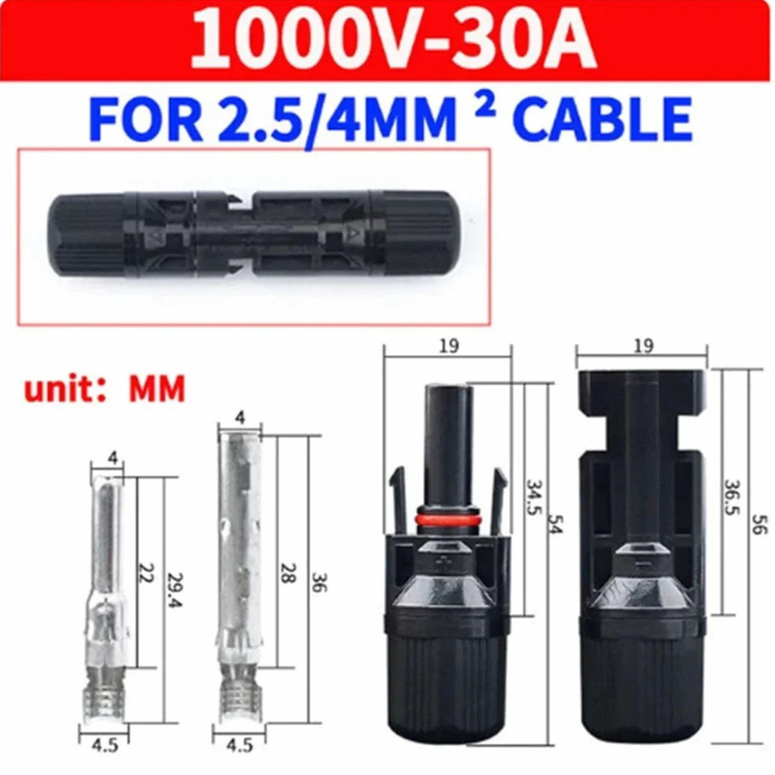 10 pares de conectores solares MC4 1000 V enchufe solar 30 A para conexión de cable fotovoltaico resistente IP67 macho hembra
