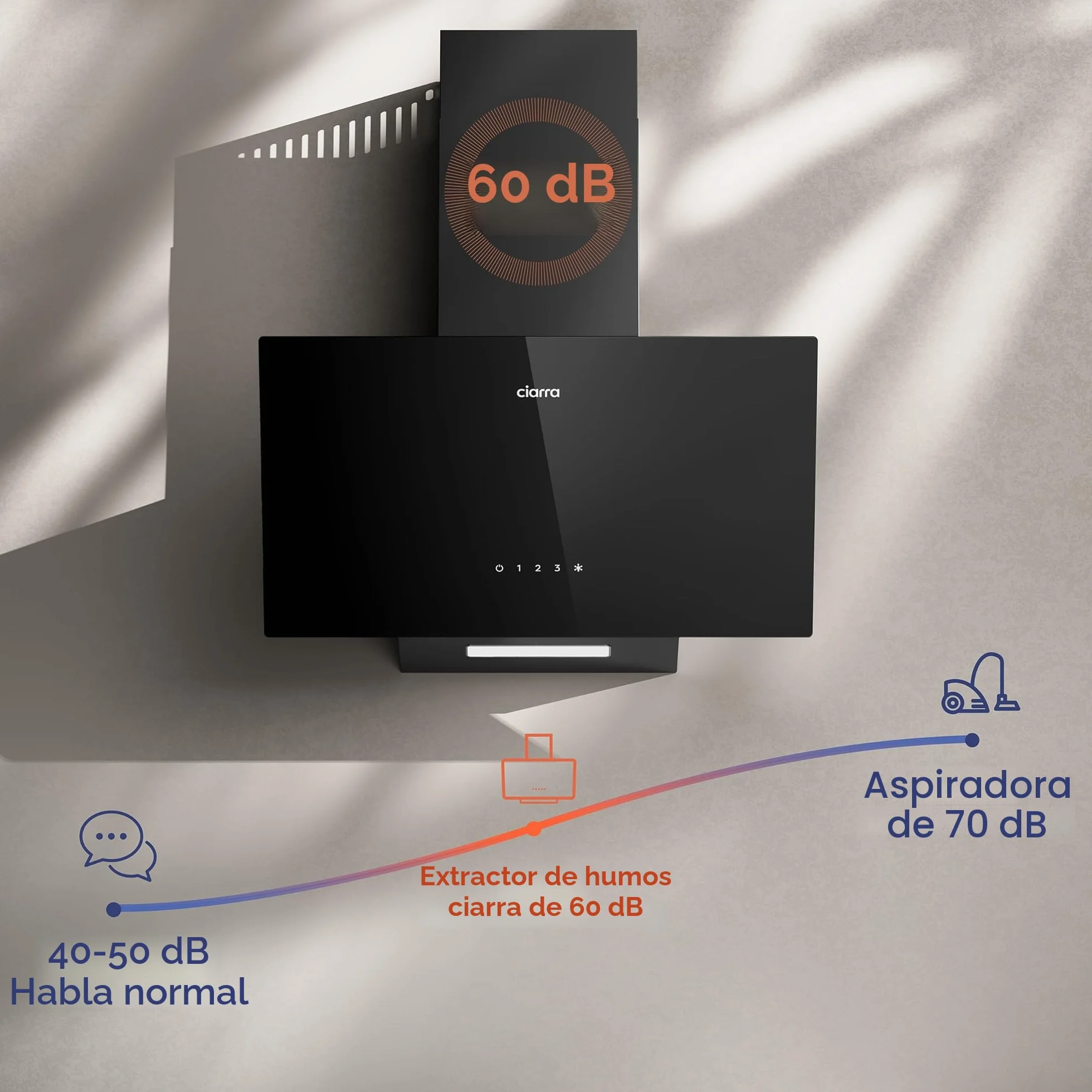 Ciarra CBCB6750C Campana Extractora Inclinada 60 cm 350 m³/h 3 Velocidades Negro Ultradelgado