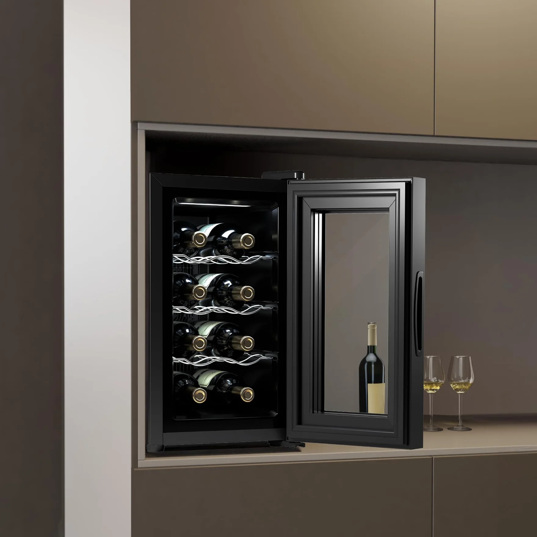 Cecotec Vinoteca Bolero Grandsommelier 830 Coolcrystal 8 Botellas Enfriamiento Termoeléctrico Temperatura Regulable 8-18ºC Control Táctil LED Interior