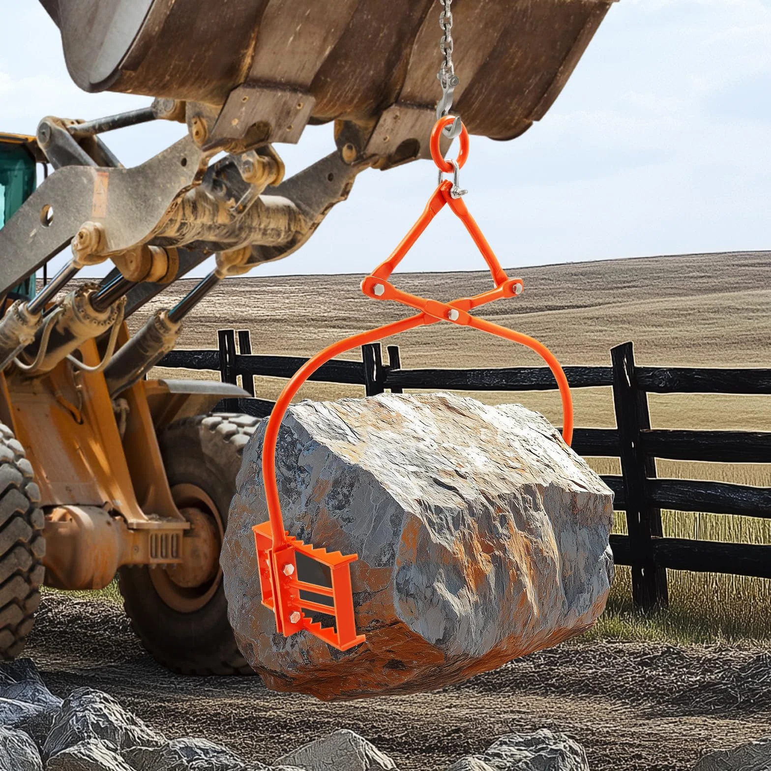 VEVOR Pinzas para Levantar Piedras Apertura Ajustable de 609 a 710 mm Pinzas para Rocas 2 Garras Pinzas para Troncos de Acero Capacidad de Elevación de 500 kg para Troncos Bloques de Piedra Mármol