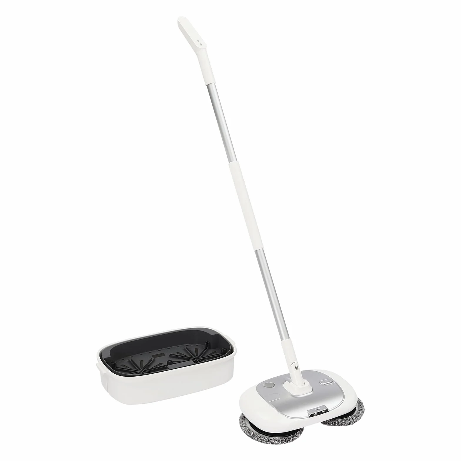 Fregona eléctrica inalámbrica con cubo de limpieza, depósito de agua de 400 ml e iluminación LED, fregona vibratoria, mopa autolimpiante (plata, blanco)