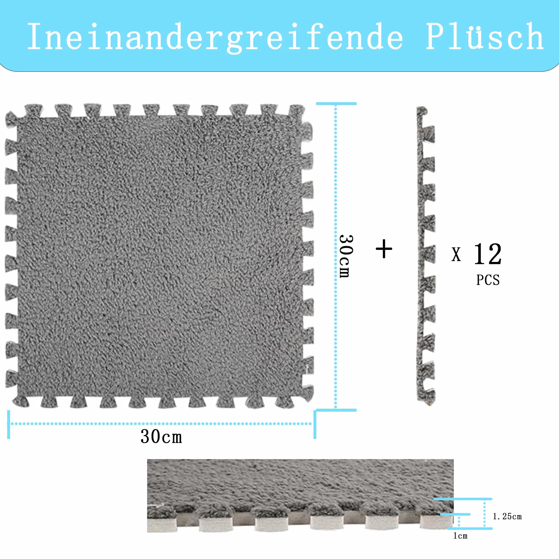 Alfombra de espuma de felpa 30x30 cm 12 piezas entrelazables para jugar