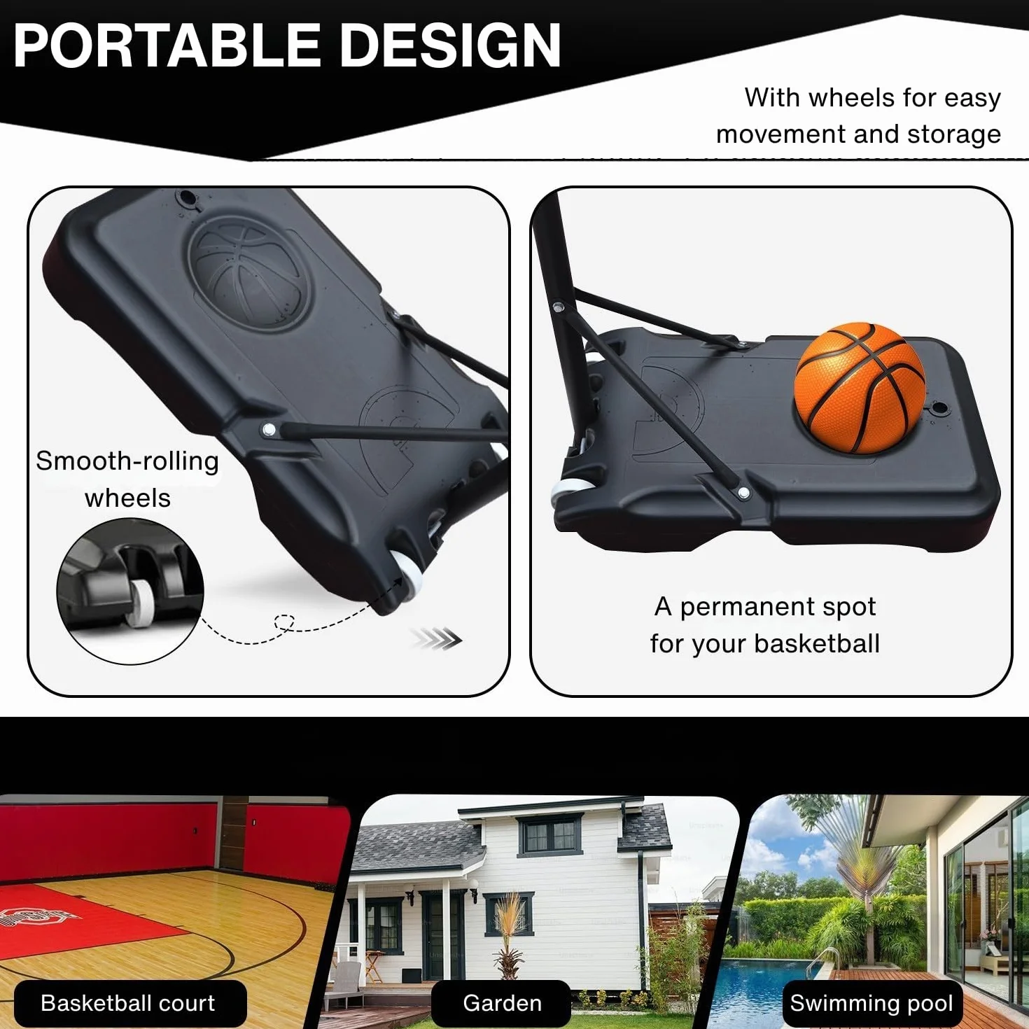 Canasta de Baloncesto Exterior Altura Ajustable Portátil con Ruedas para Niños y Adultos