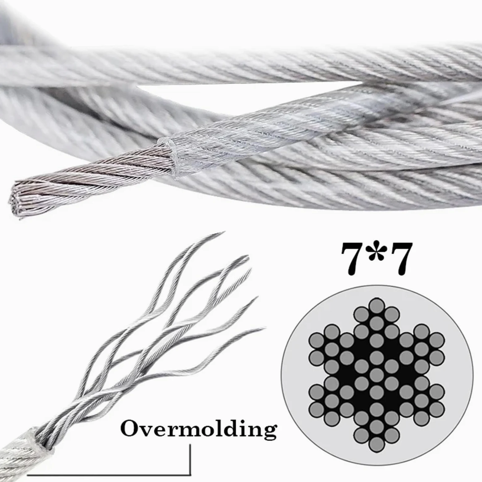 Alambre De Acero Plastificado Cable de acero inoxidable recubierto plástico 50,0 m, 7 x, cuerda goma for enrejado uva balcón
