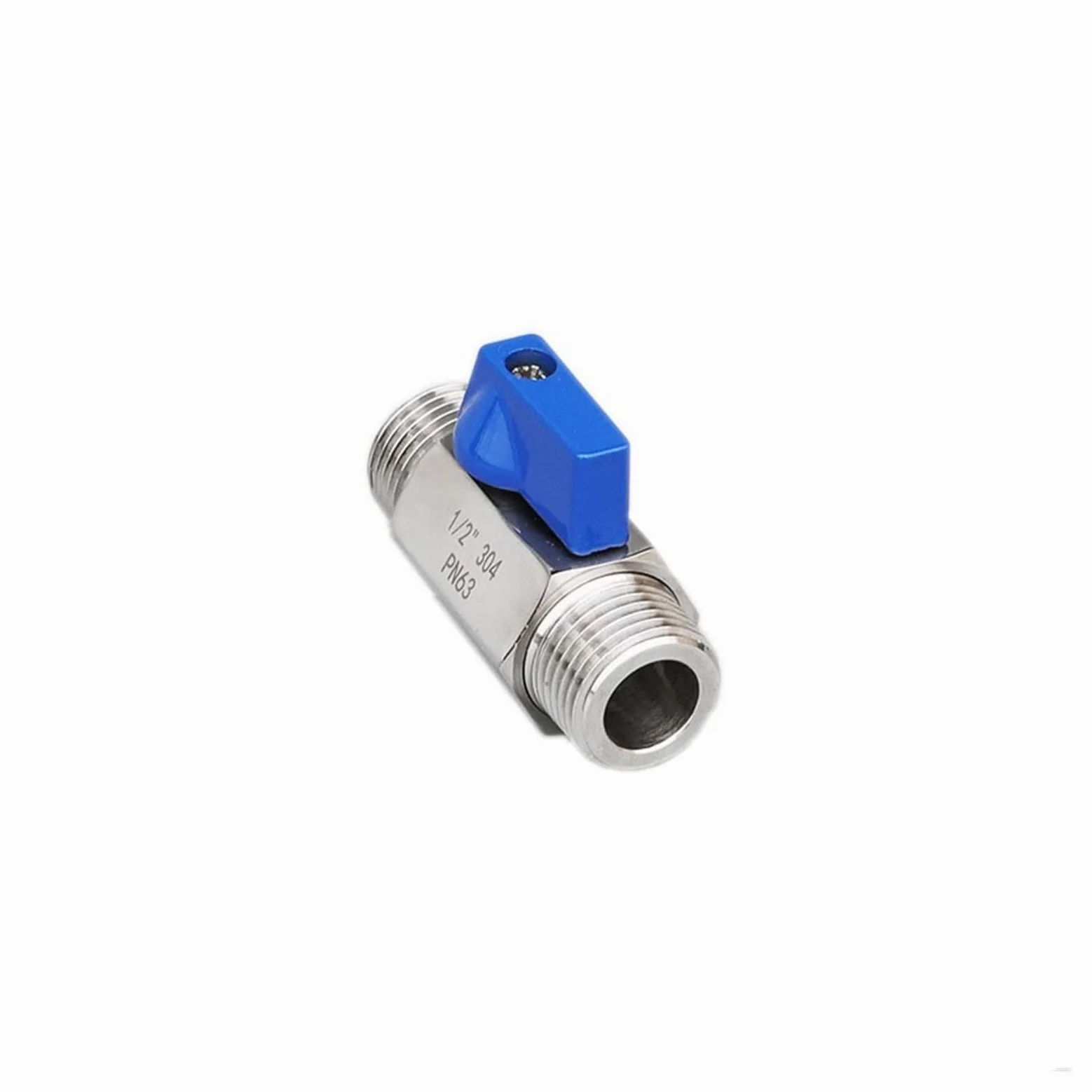 Mini válvula de Bola 2 vías con Rosca Macho 1/8", 1/4", 3/8", 1/2" y 3/4", Acero Inoxidable 304, Resistente a la corrosión, 63 Bar(0.25 Inch)