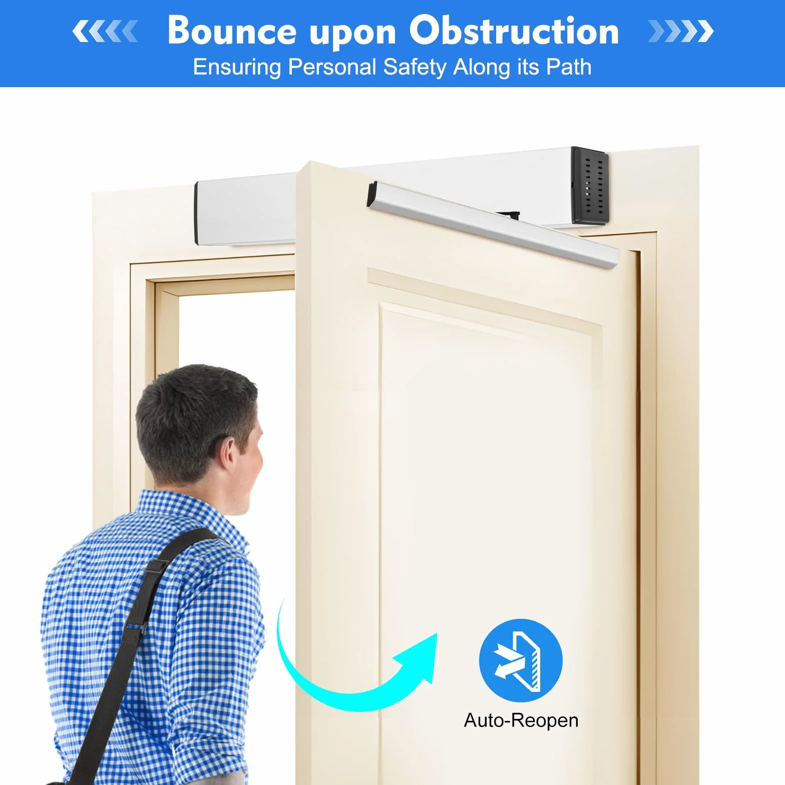 Abridor automático de puerta batiente, Abridor de puerta eléctrico Cerrador de puerta con mandos a distancia, Modo manual/automático, Abridor de puerta eléctrico para oficinas, hospitales, bancos