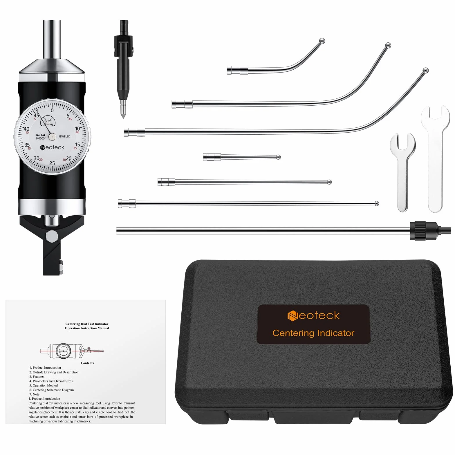 Neoteck Indicador Coaxial 0-3mm/0.01mm Kit de Indicador de Centrado con Estuche de Almacenamiento Indicador de prueba de Co-Ax para Perforación y Fresado