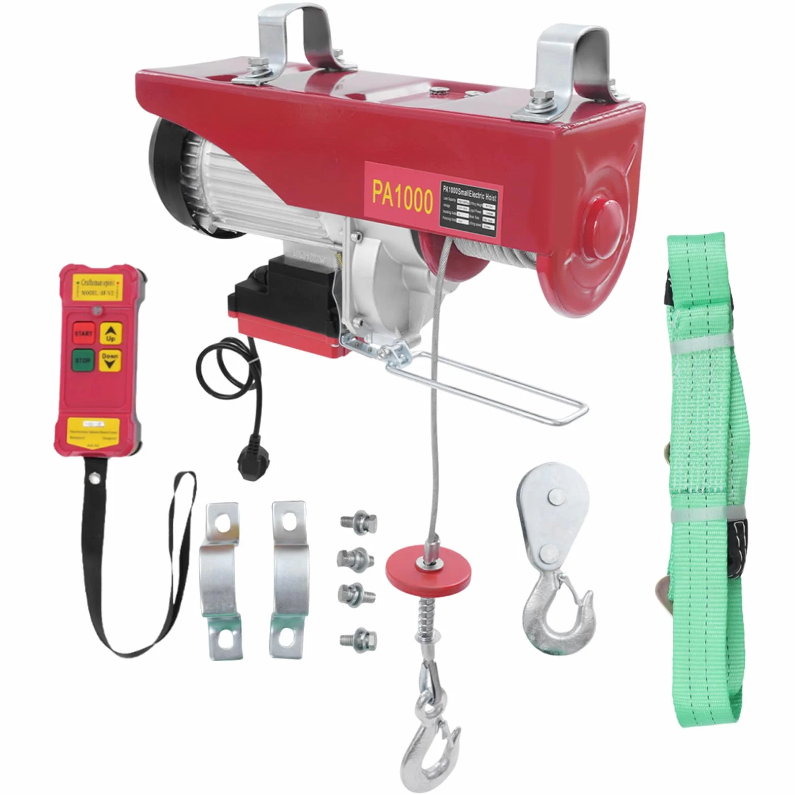 Cabrestante eléctrico con mando a distancia 1800W polipasto de cable/cadena, 12m altura de elevación con una cuerda 500KG, 6m altura de elevación con dos cuerdas 1000KG