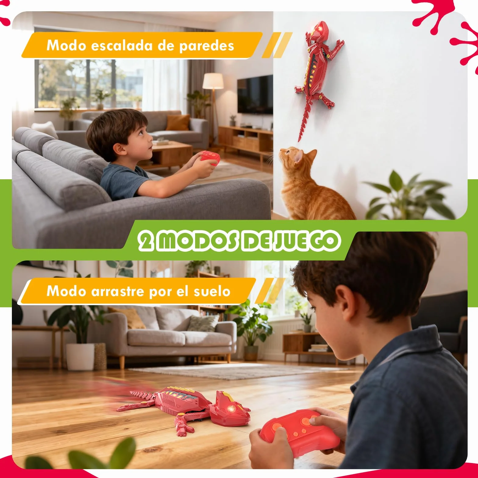 Weinsamkeit Lagartija Teledirigida 360° con Luz – Gecko Recargable para Niños 3-12 Años, Trepa Paredes y Gira 360
