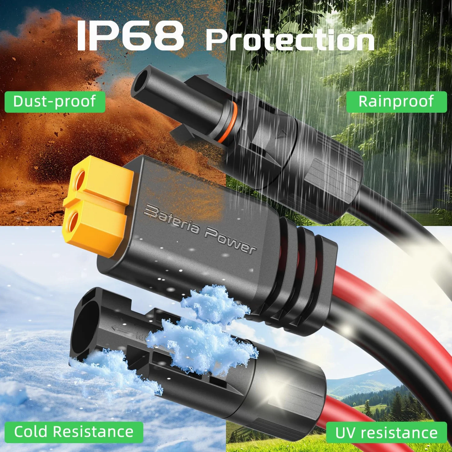 Bateria Power Cable de extensión de carga solar a XT60 de 12 AWG 10 pies conector solar a XT60 cable adaptador para panel solar a batería LiFePO4 RV estación de energía portátil generador solar
