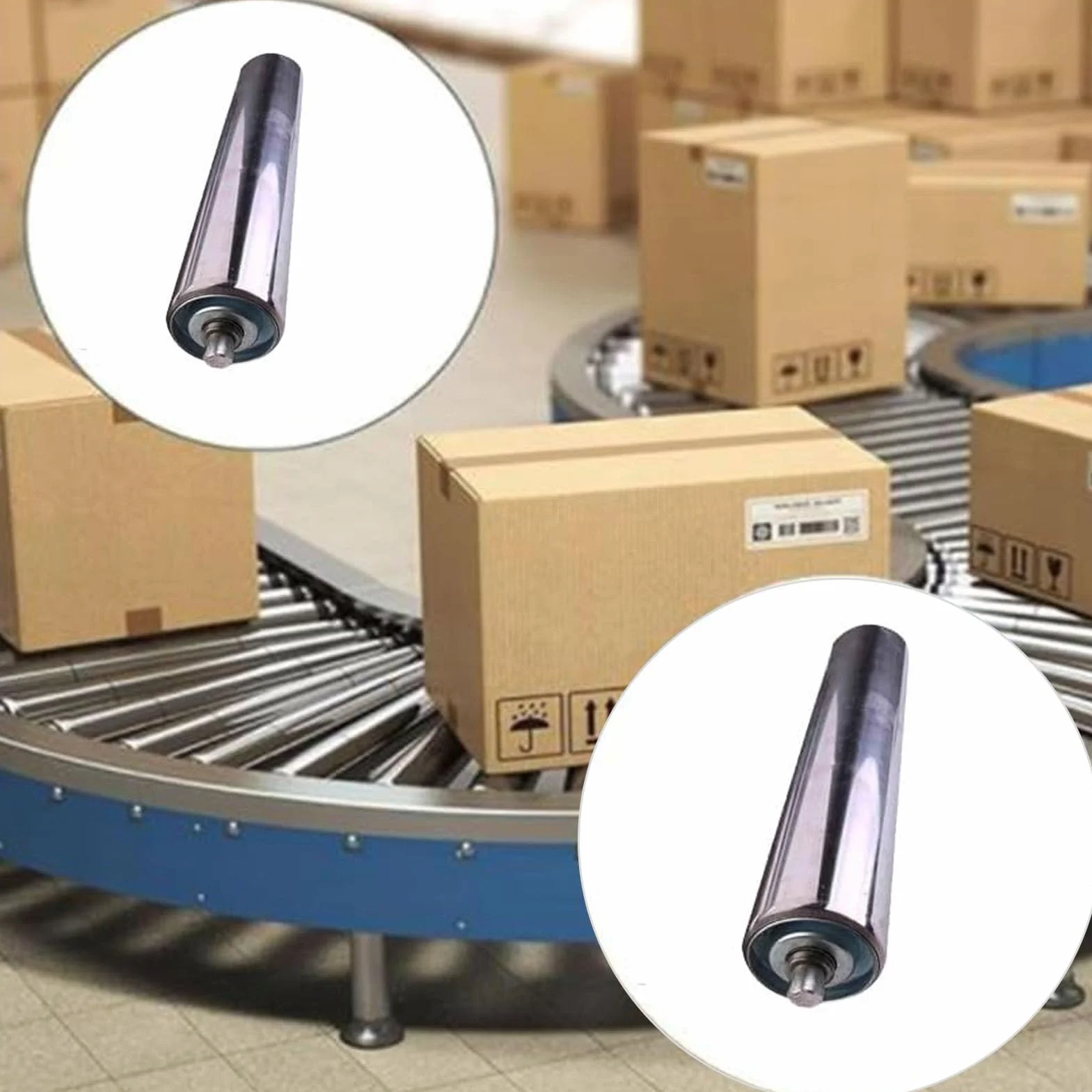 Rodillos transportadores sin alimentación, paquete de 2 rodillos de repuesto de metal para cinta transportadora, rodillos plateados para un manejo y transporte suaves de materiales