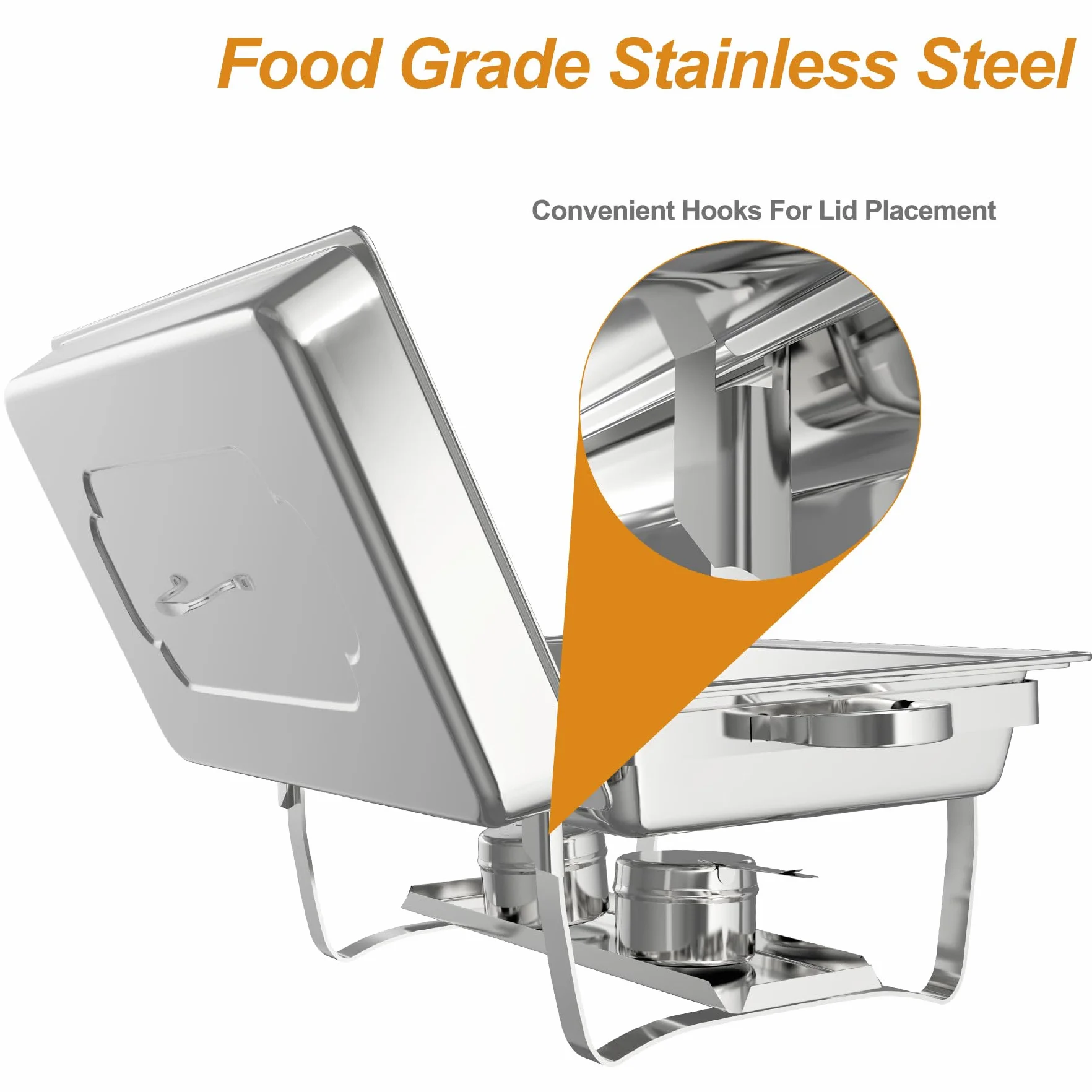 Juego de 4 Platos Calentadores Buffet 9L Acero Inoxidable Rectangular con Bandeja y Marco Plegable